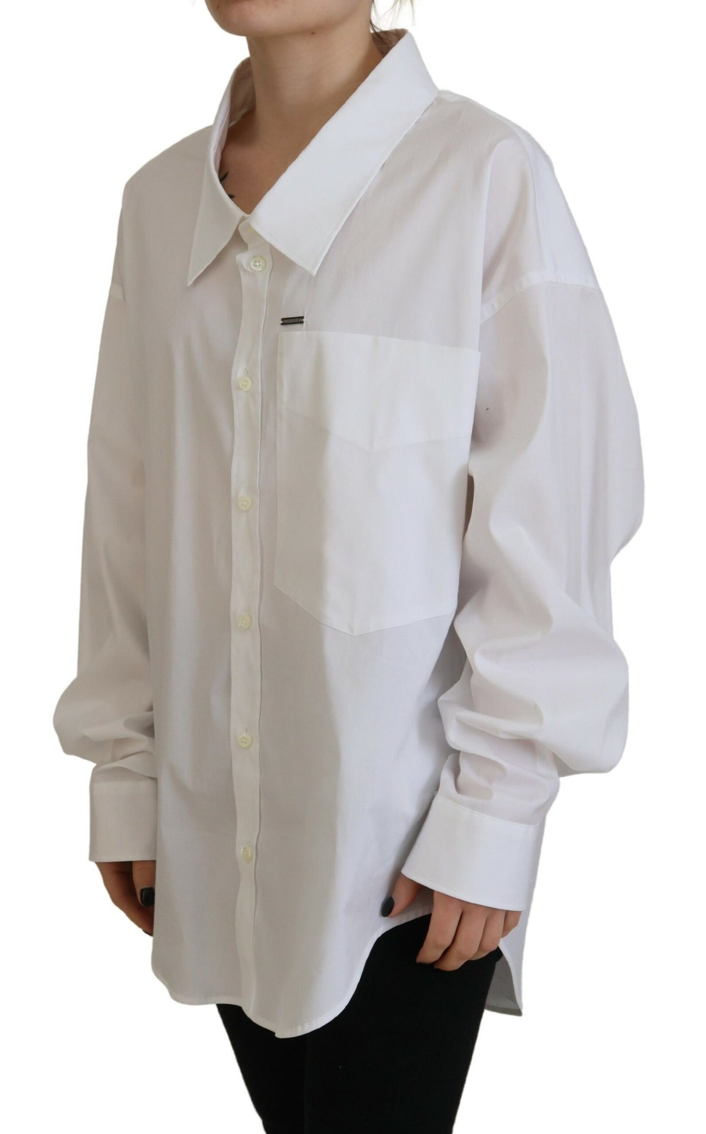 - White Cotton Button Down Collared Dress Shirt Top