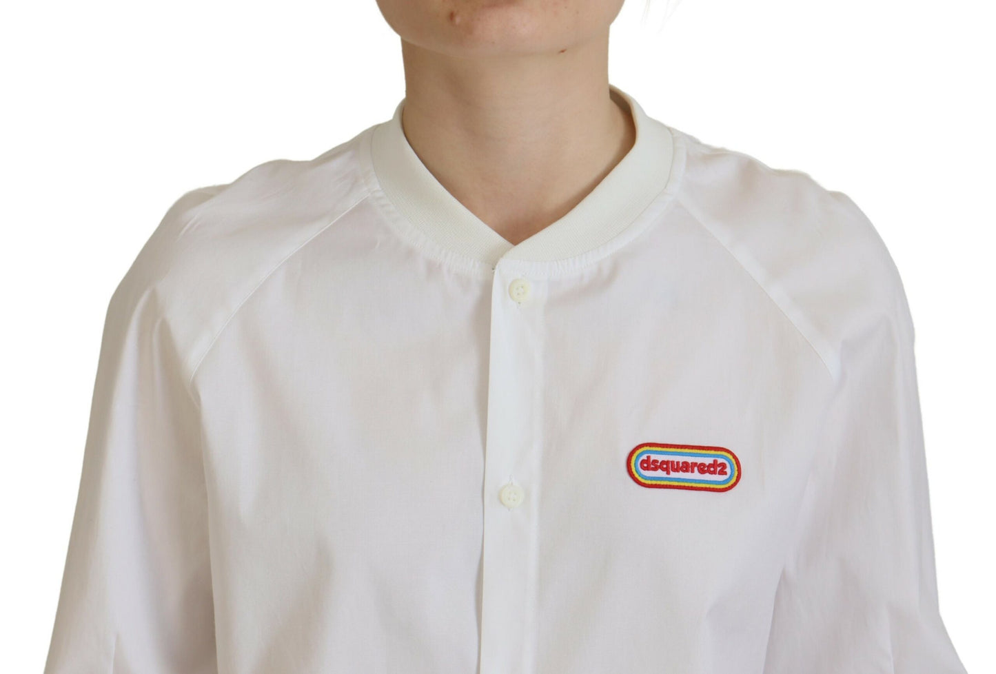 - White Cotton Button Down Long Sleeves Crewneck Top