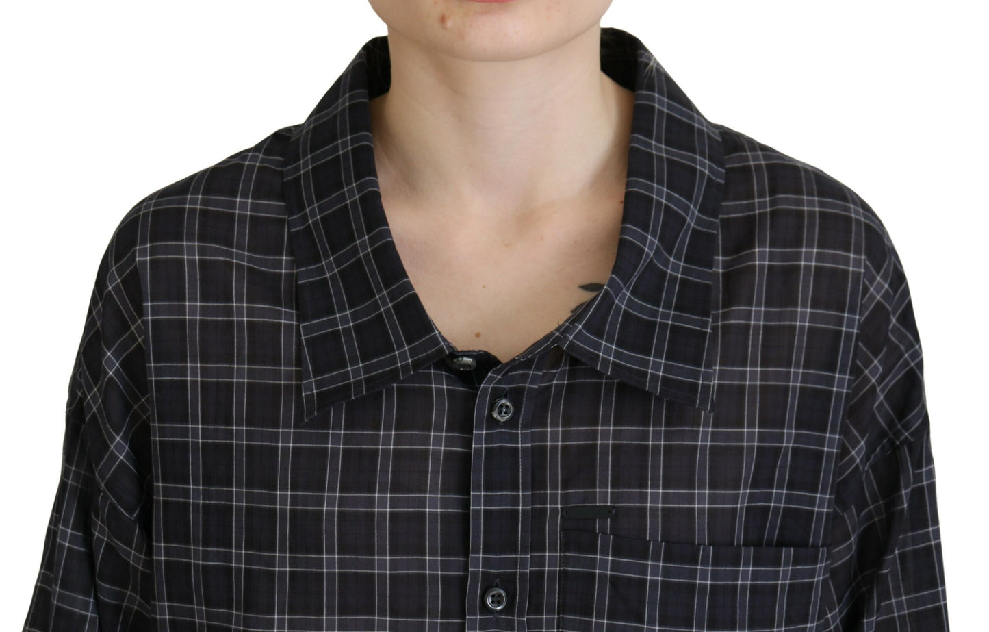 - Black Checkered Collared Button Long Sleeves Shirt
