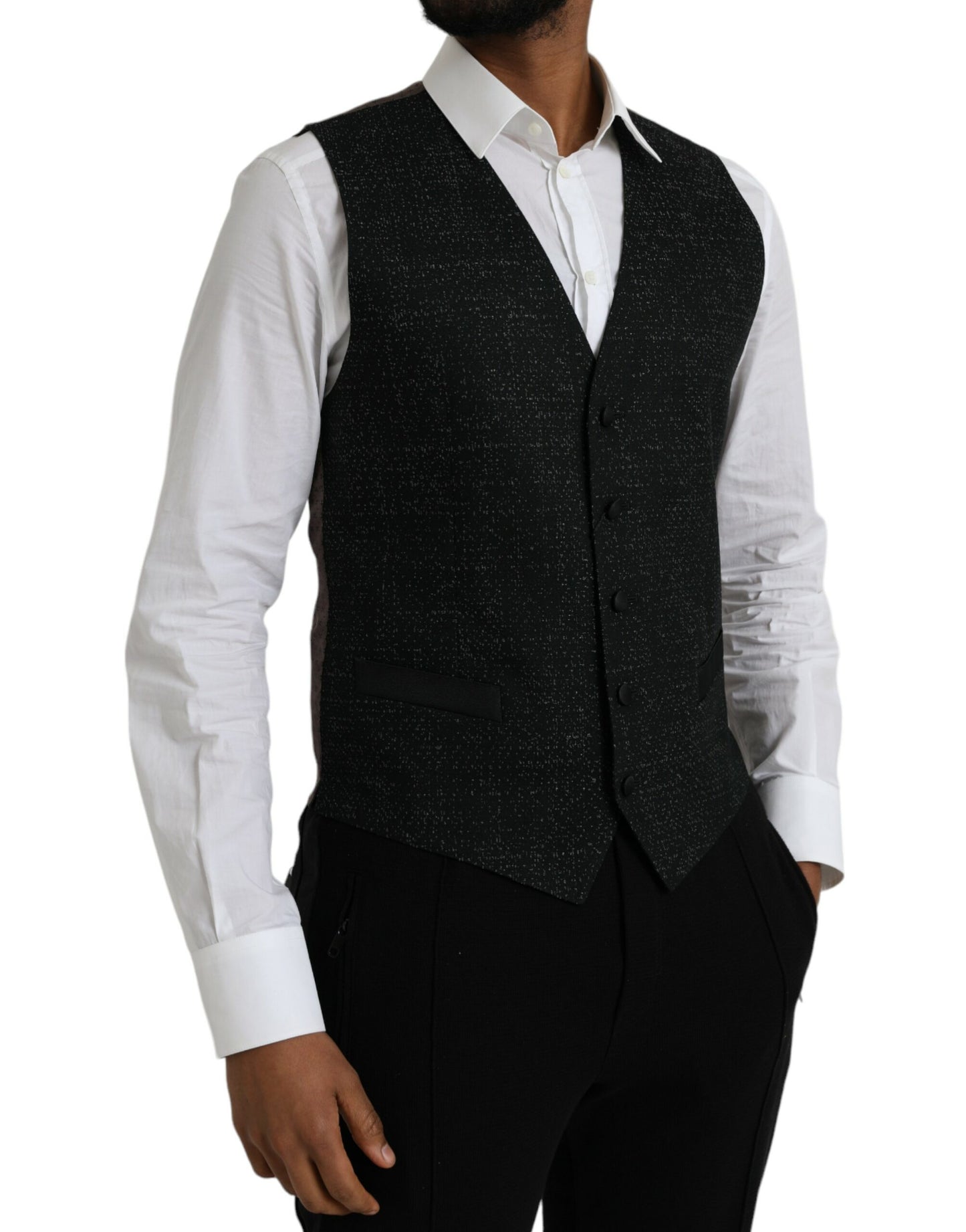 - Black Brown Silk Waistcoat Dress Formal Vest