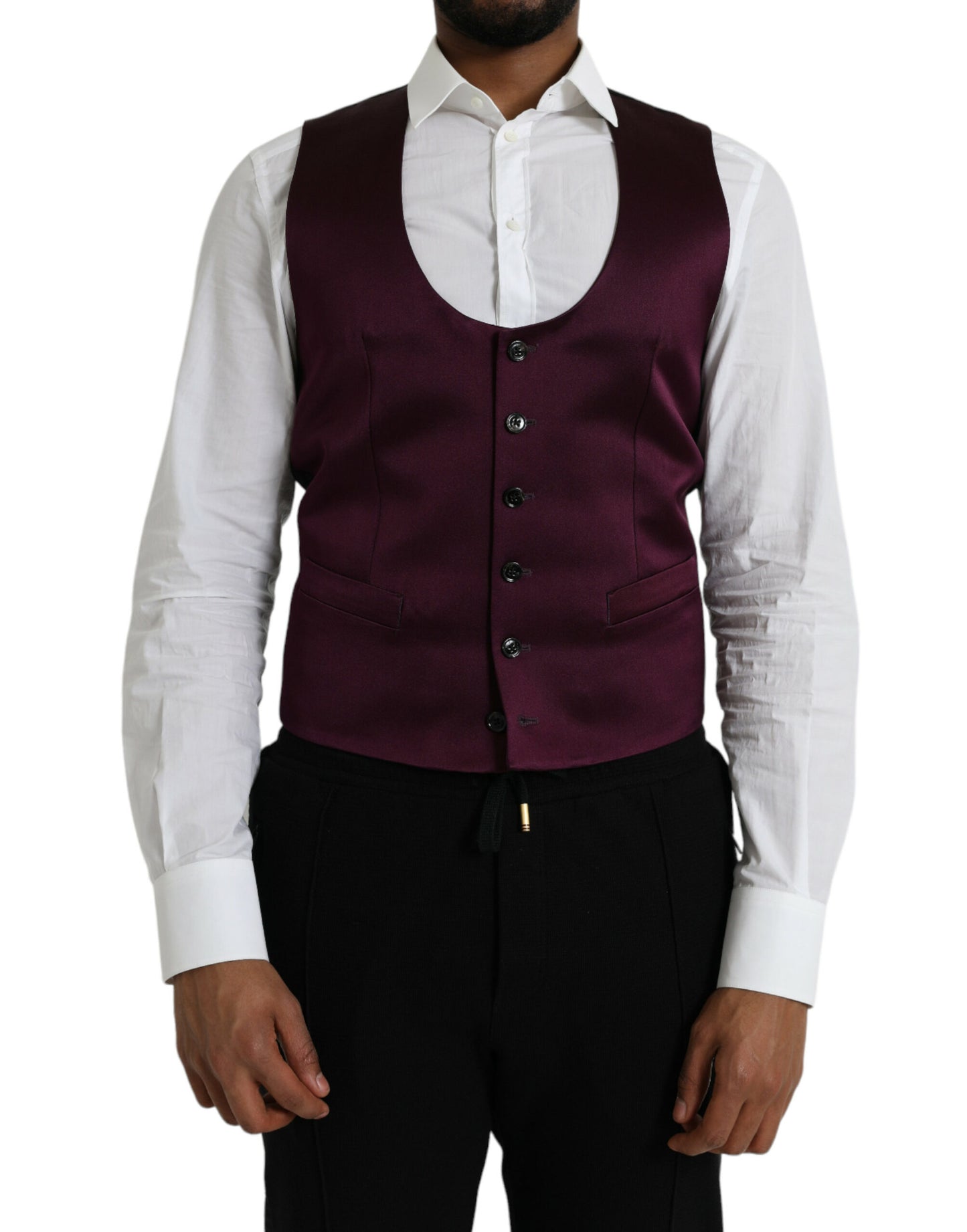 - Maroon Satin Silk Waistcoat Dress Formal Vest