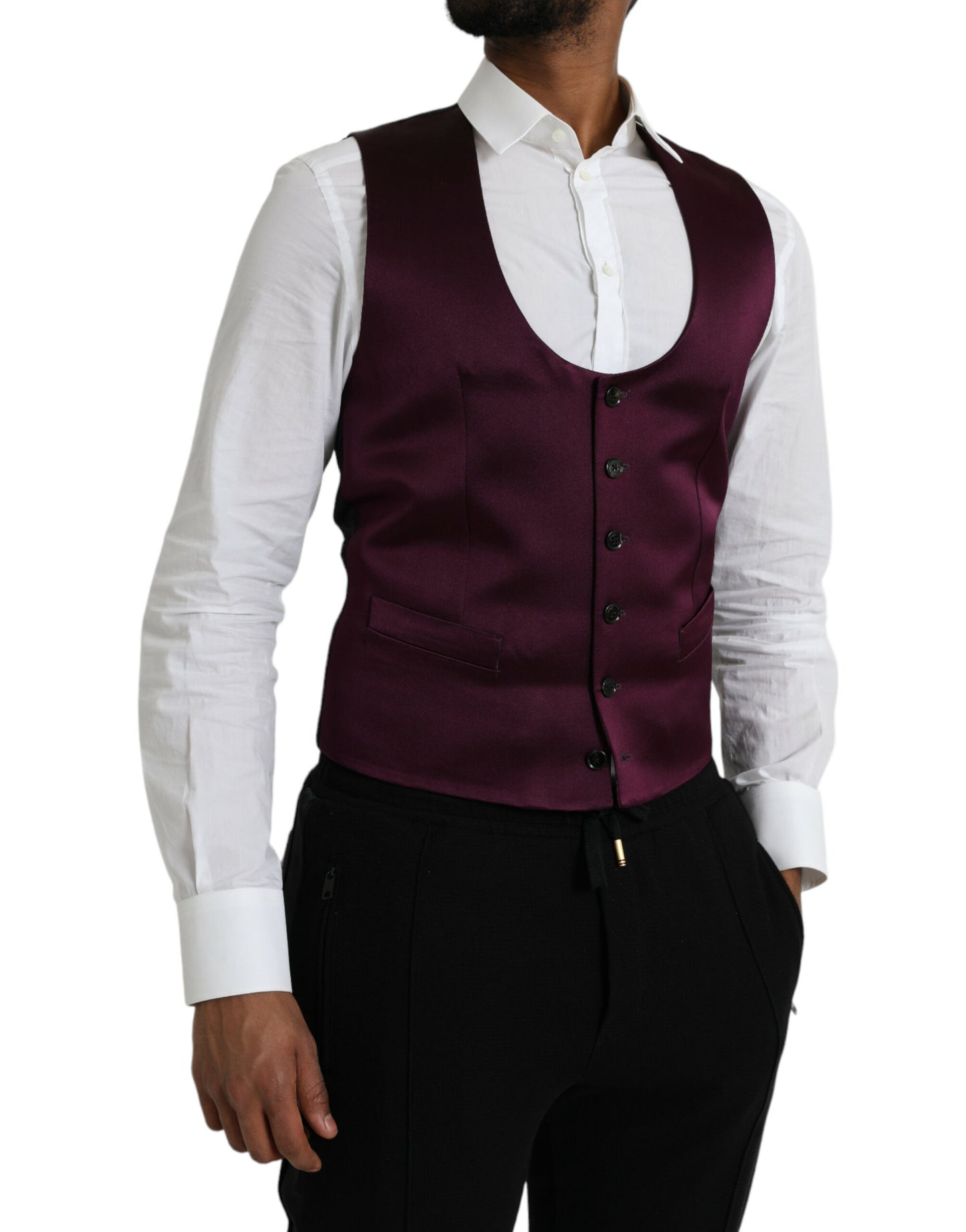 - Maroon Satin Silk Waistcoat Dress Formal Vest