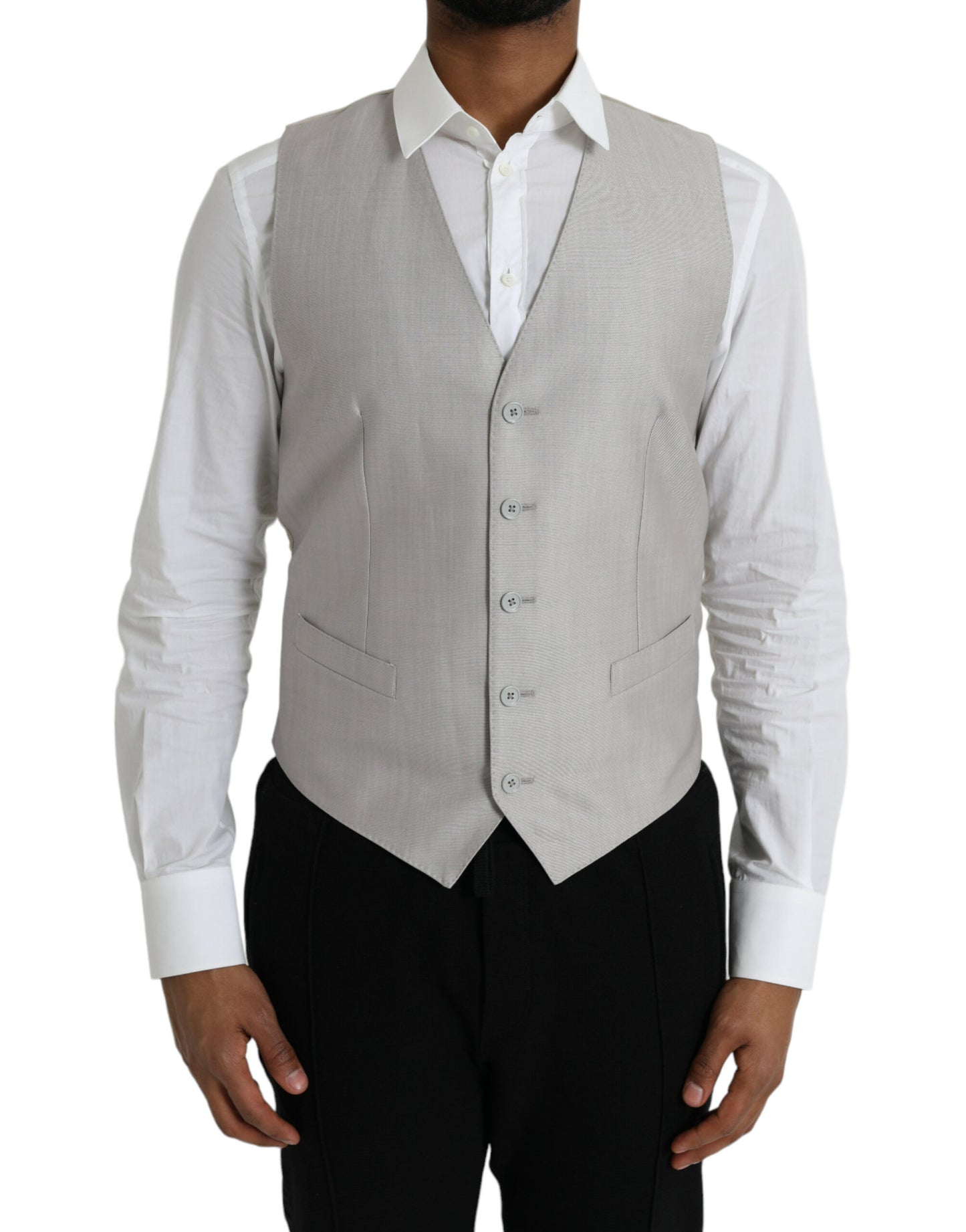 - Light Gray Wool Formal Dress Waistcoat Vest