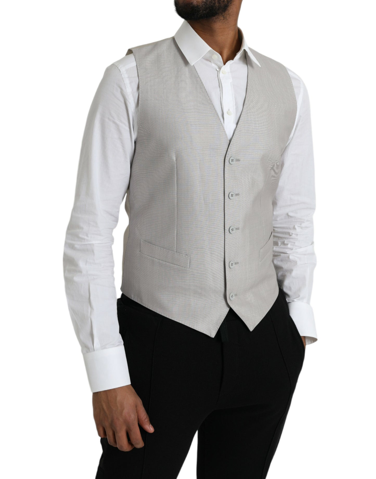 - Light Gray Wool Formal Dress Waistcoat Vest