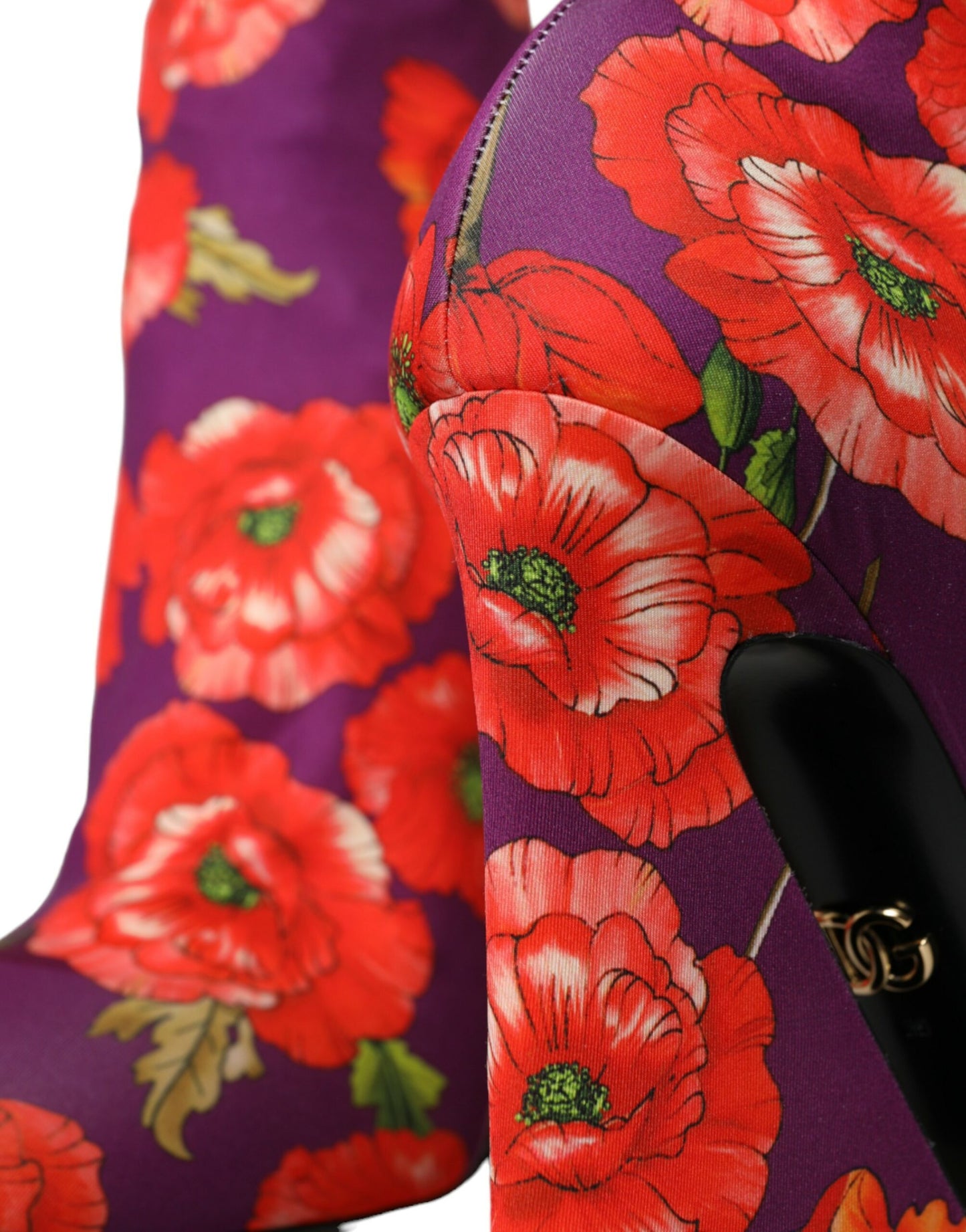 - Purple Floral Jersey Stretch Boots Shoes