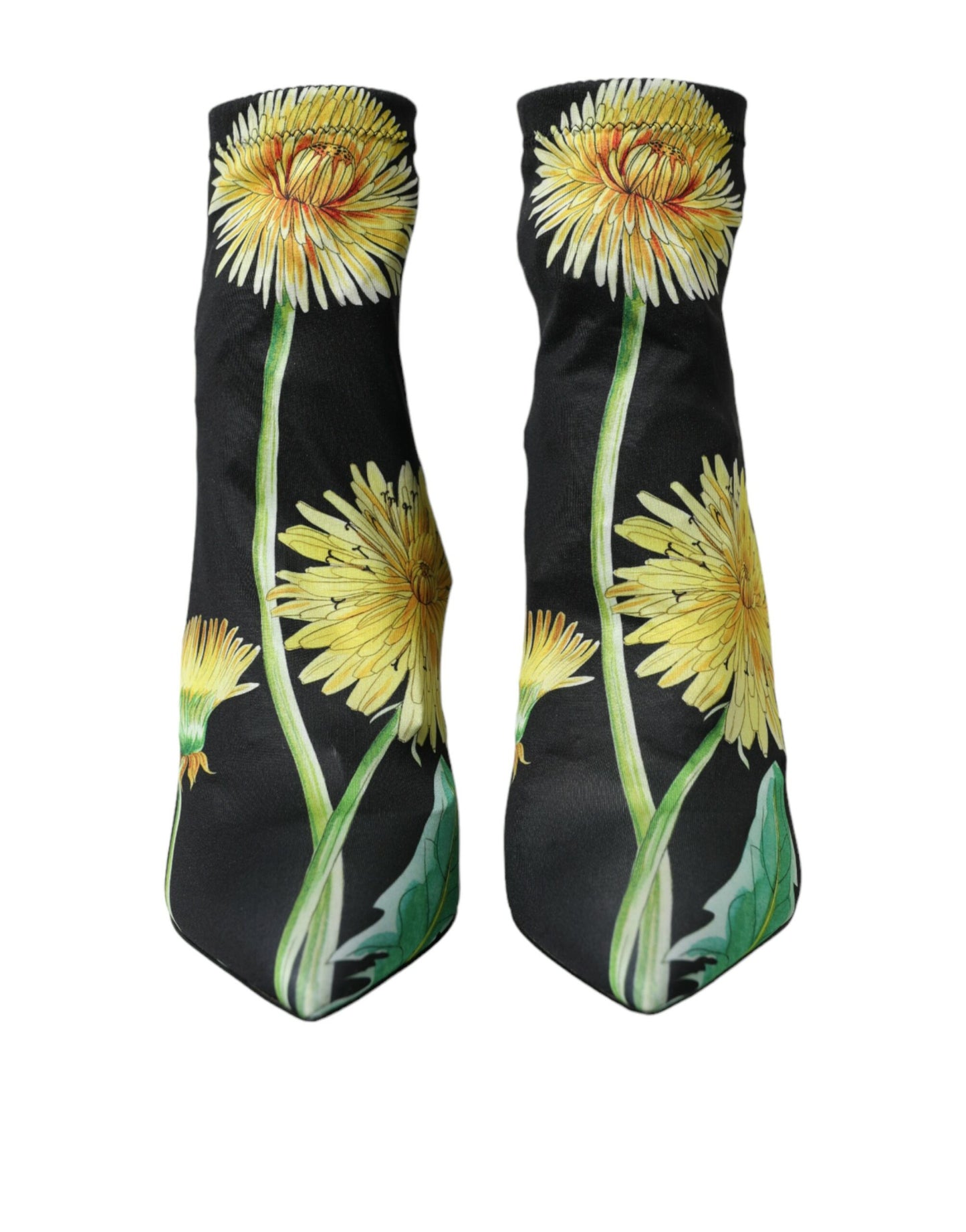 - Black Floral Jersey Stretch Ankle Boots Shoes