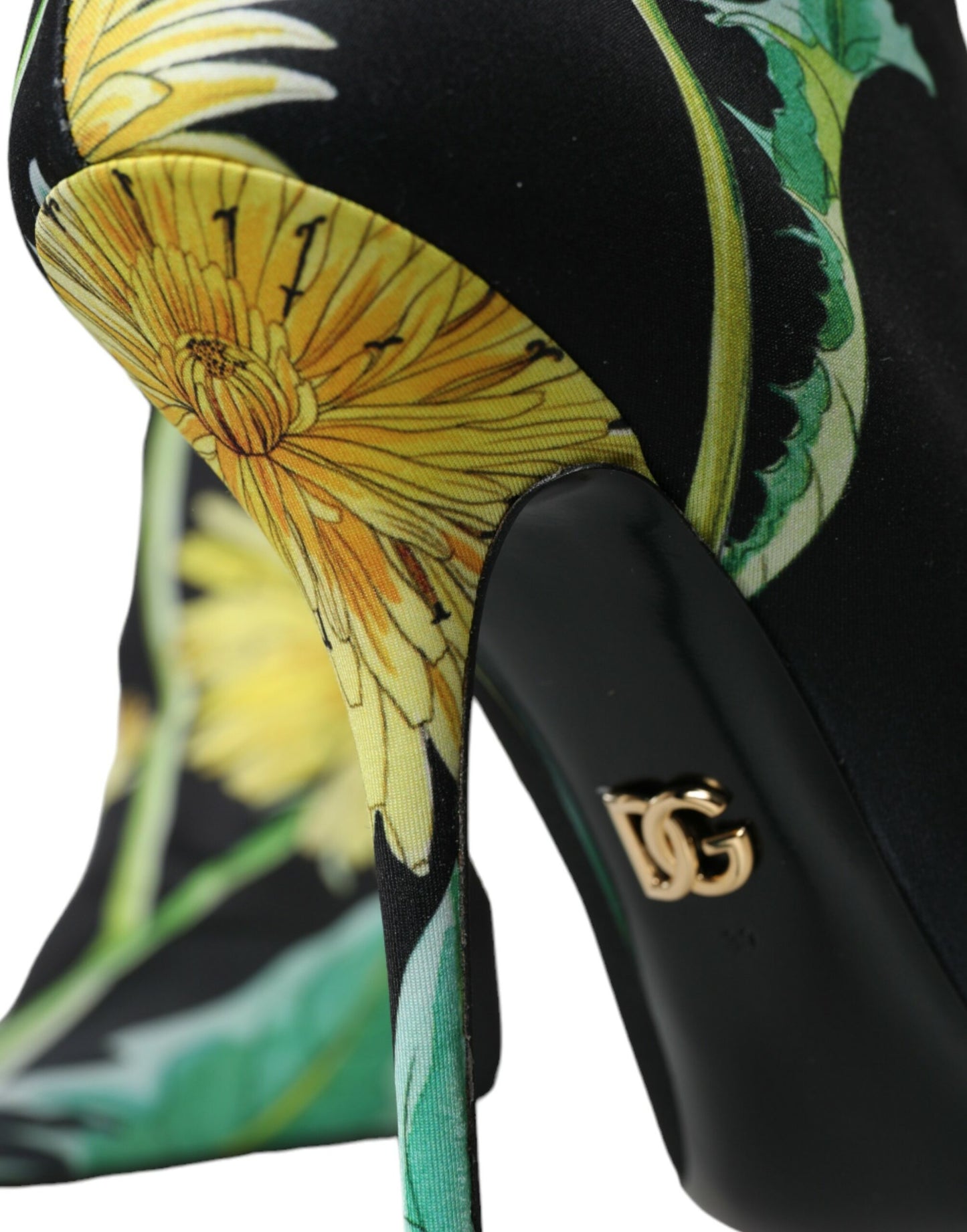 - Black Floral Jersey Stretch Ankle Boots Shoes
