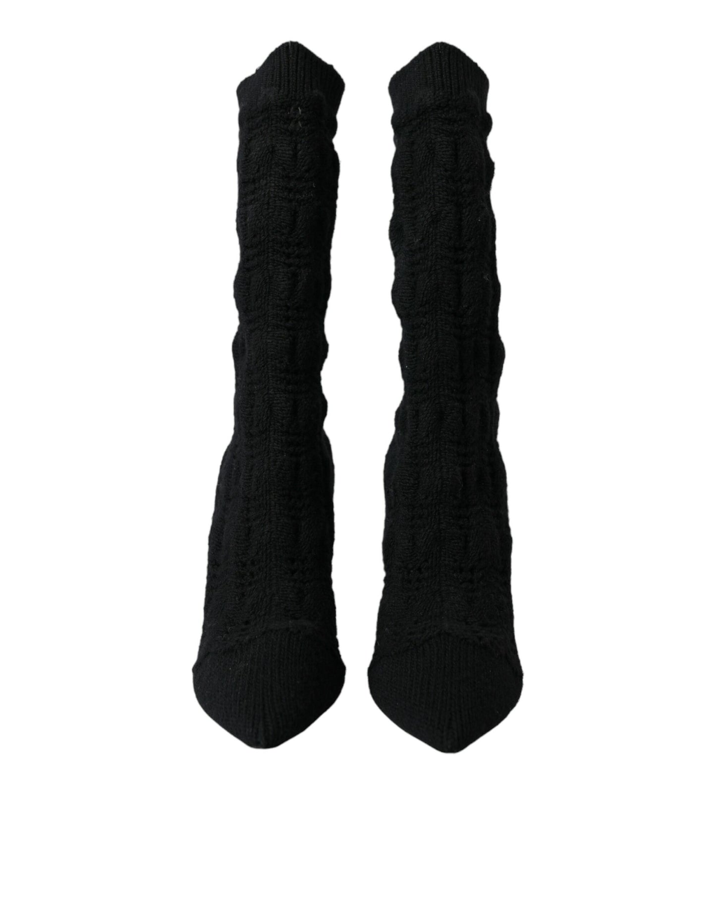 - Black Stiletto Heels Mid Calf Boots Shoes