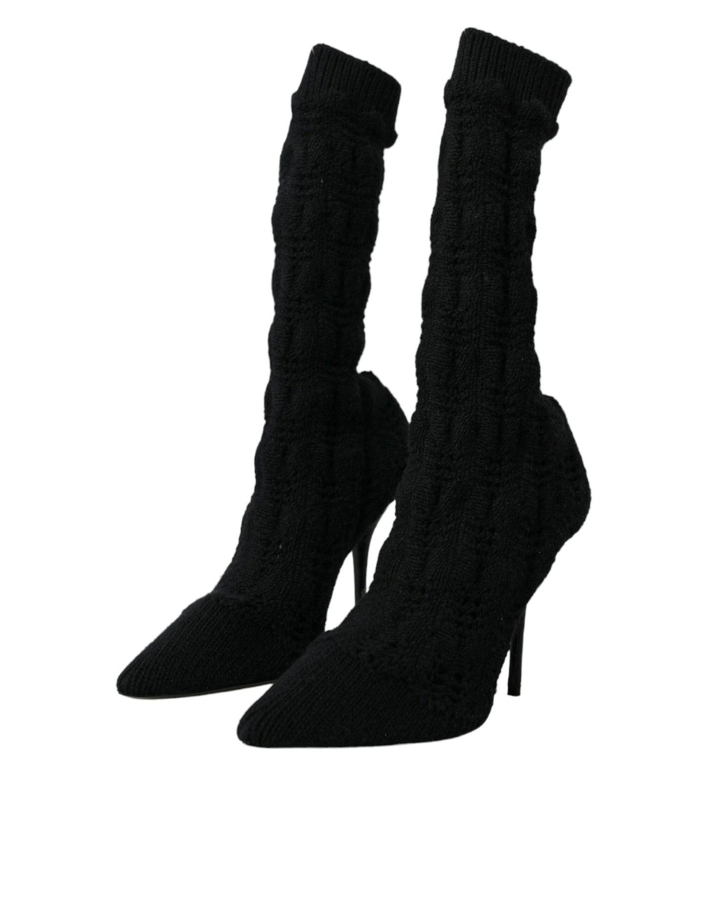 - Black Stiletto Heels Mid Calf Boots Shoes