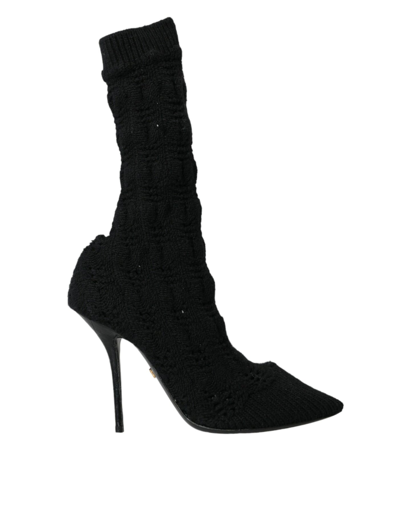 - Black Stiletto Heels Mid Calf Boots Shoes