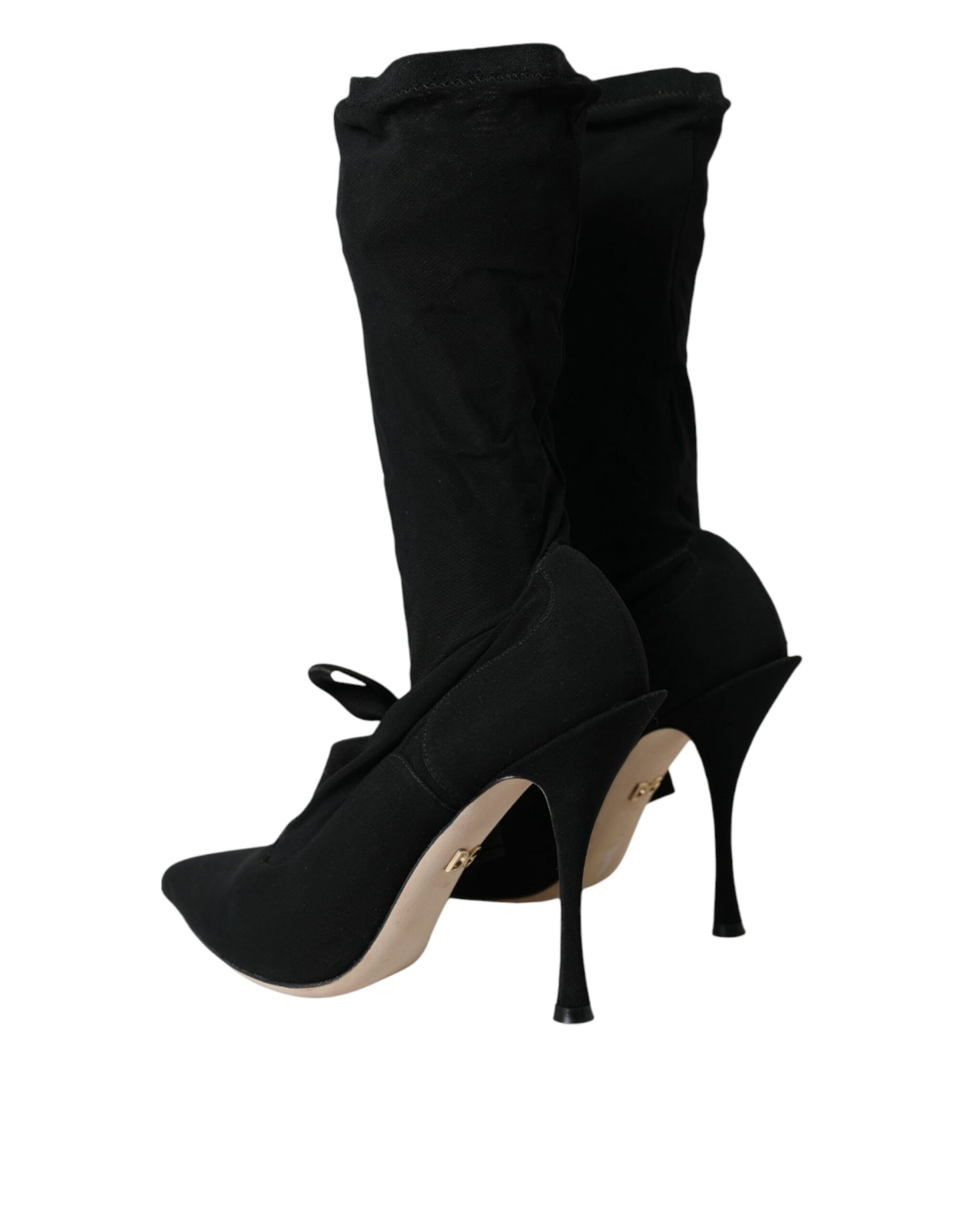 - Black Stiletto Heels Mid Calf Boots Shoes