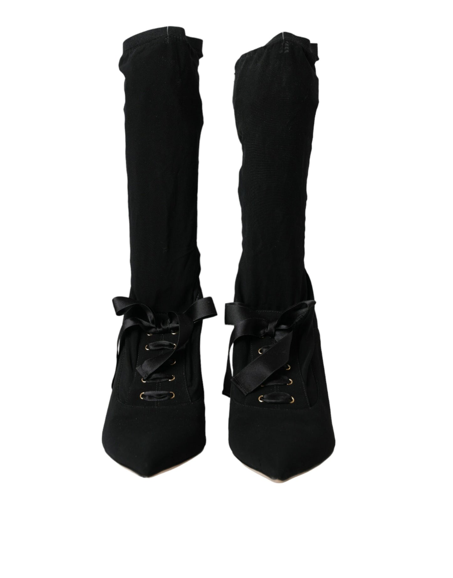 - Black Stiletto Heels Mid Calf Boots Shoes