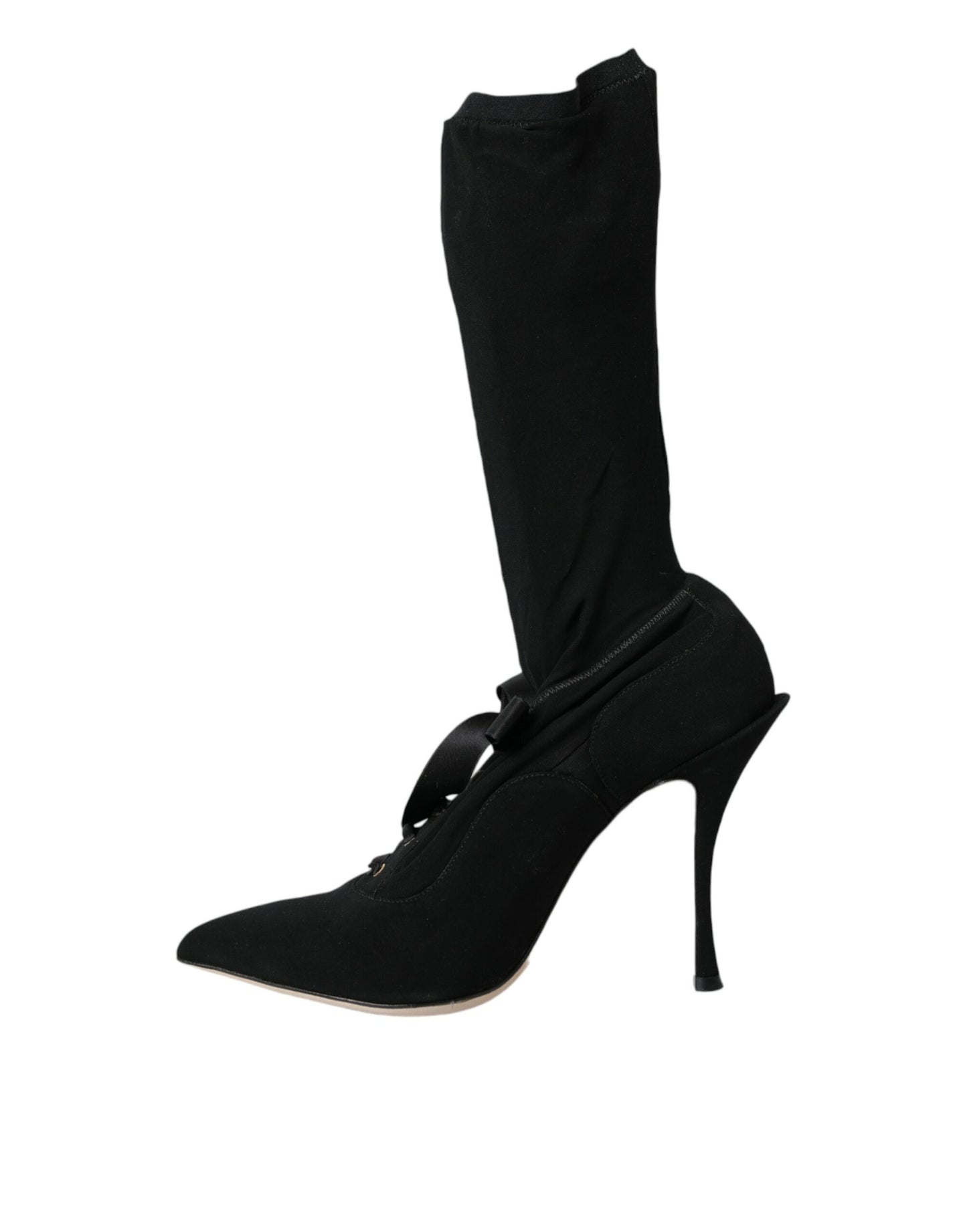 - Black Stiletto Heels Mid Calf Boots Shoes