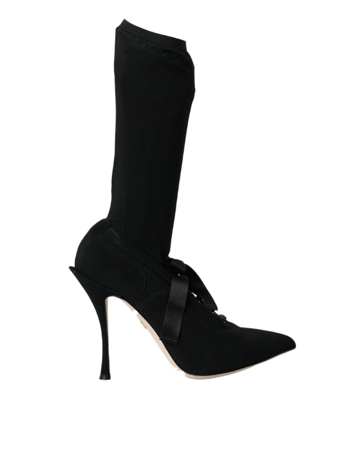 - Black Stiletto Heels Mid Calf Boots Shoes
