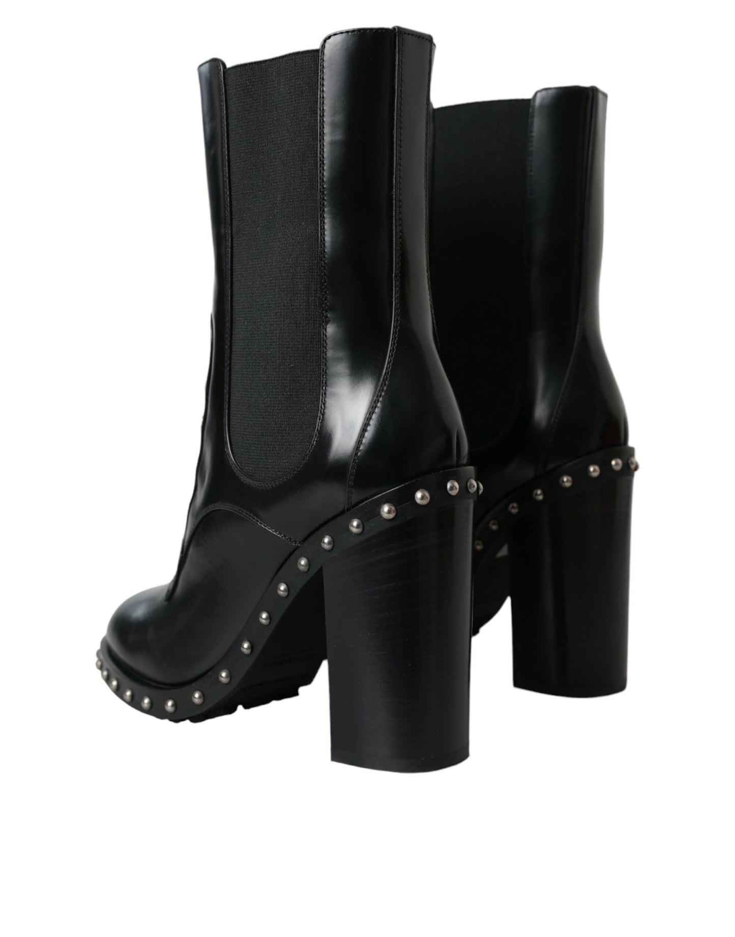 - Black Leather Studded Lace Up Boots Shoes