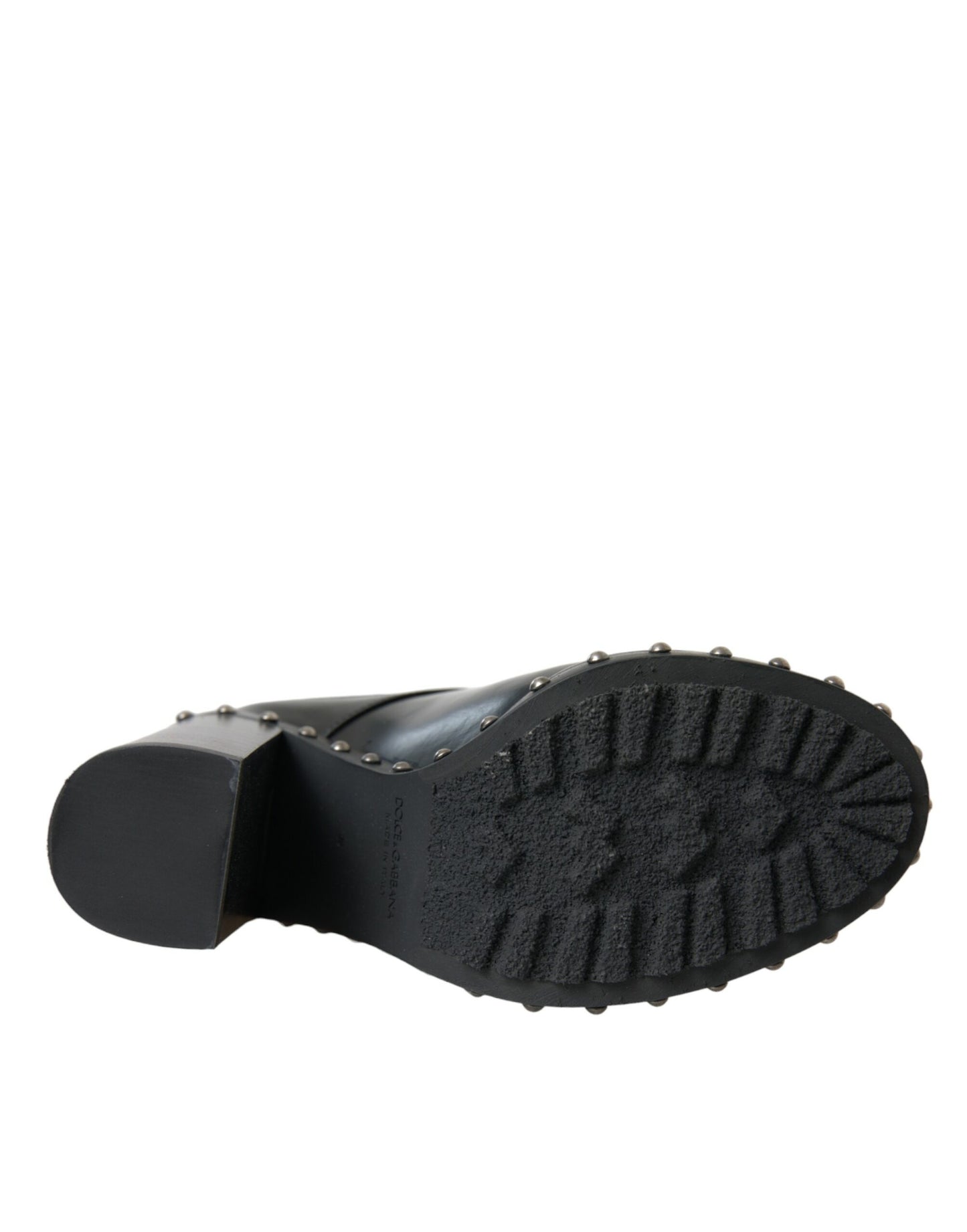 - Black Leather Studded Lace Up Boots Shoes