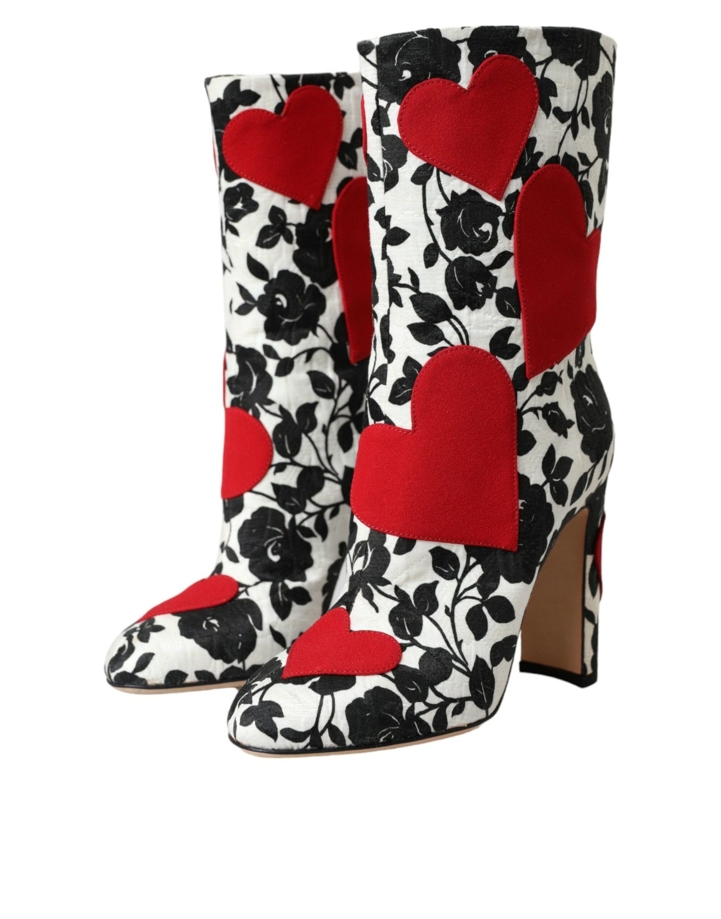 - White Floral Hearts Leather High Boots Shoes