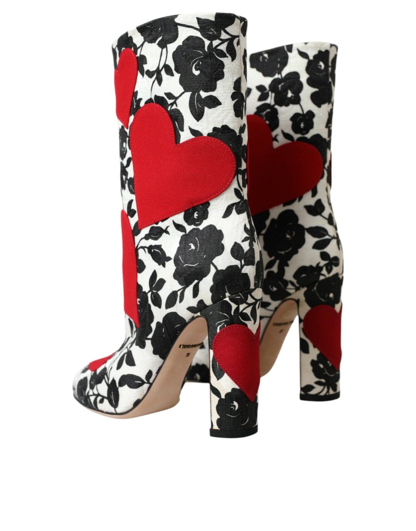- White Floral Hearts Leather High Boots Shoes