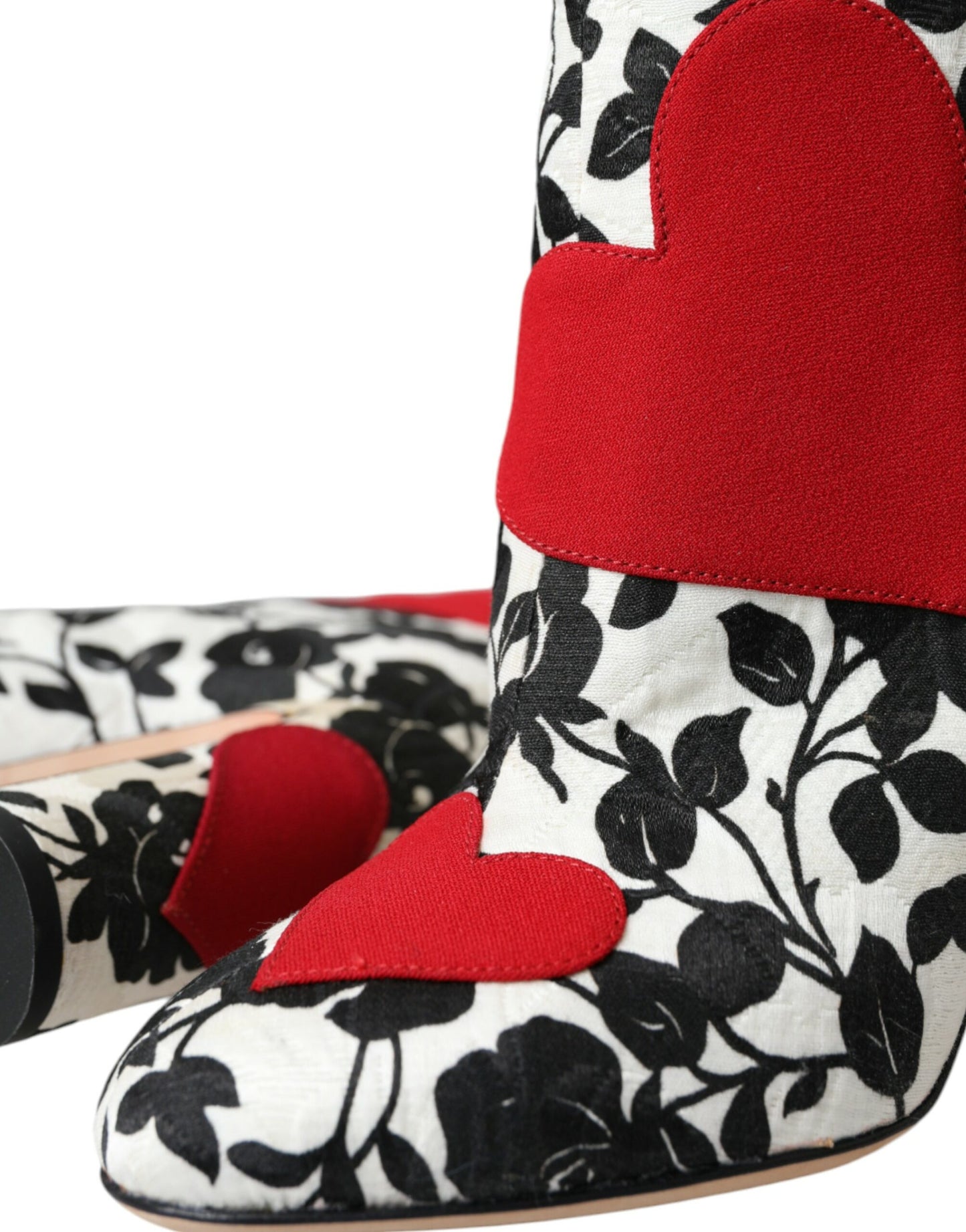 - White Floral Hearts Leather High Boots Shoes