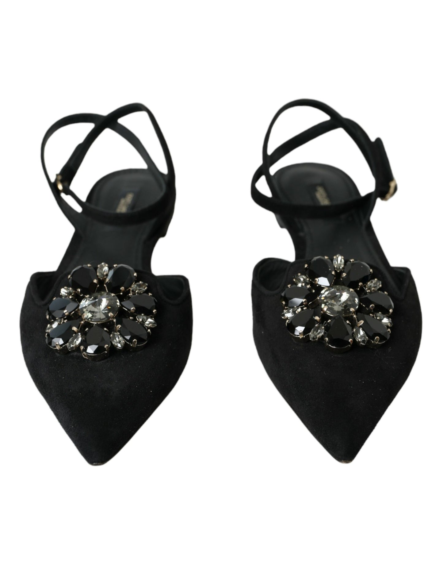 - Black Leather Crystal Slingback Sandals Shoes
