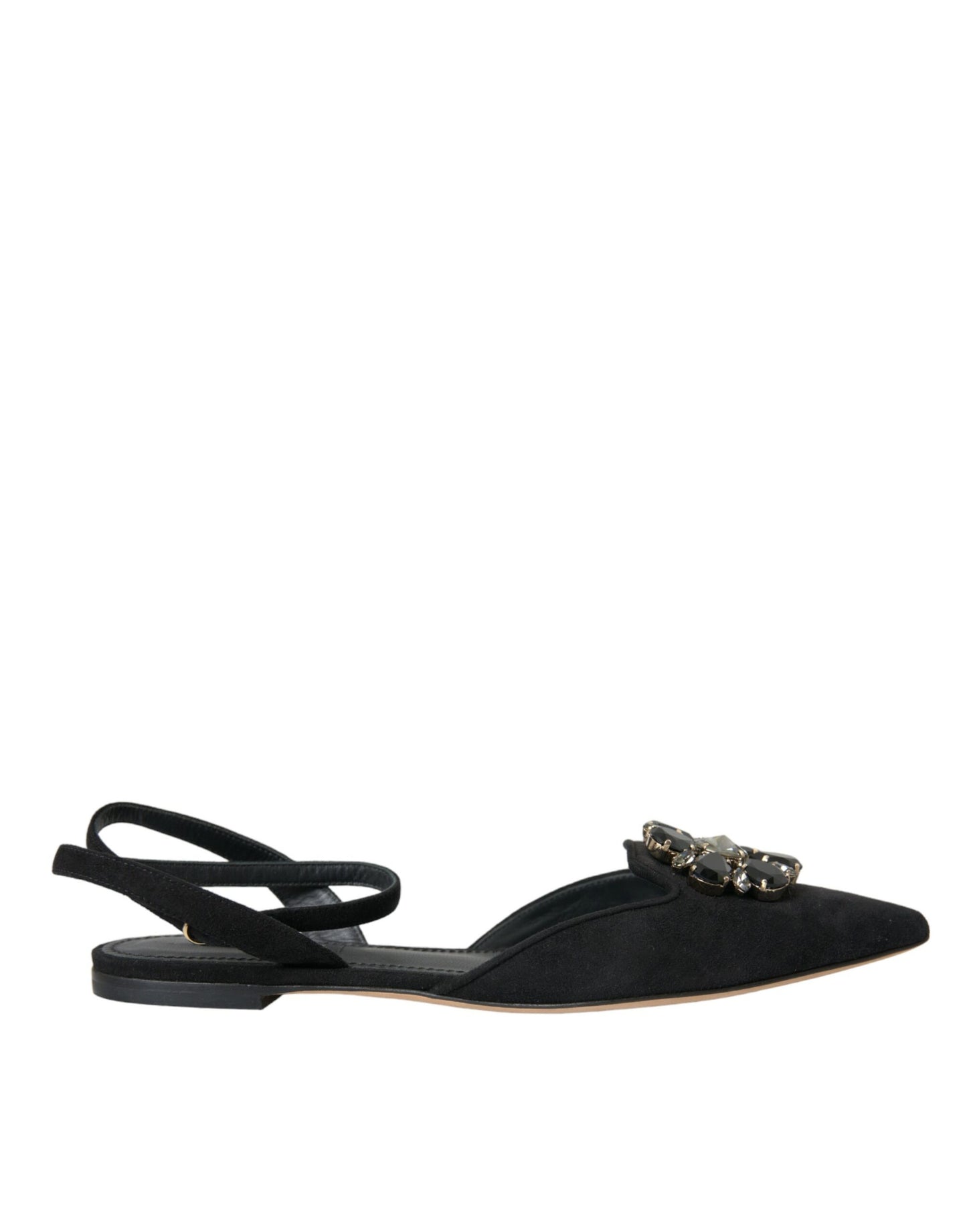 - Black Leather Crystal Slingback Sandals Shoes