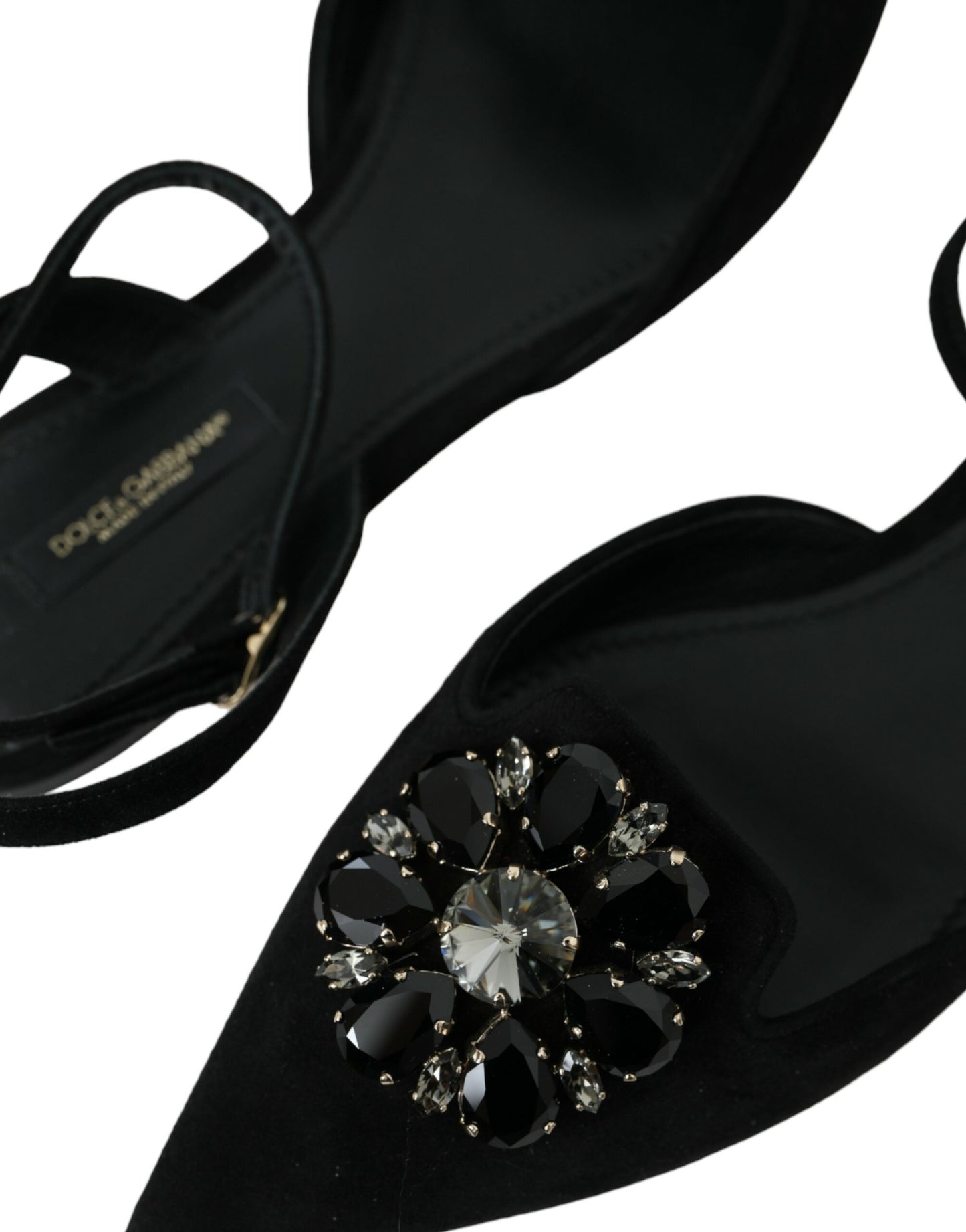 - Black Leather Crystal Slingback Sandals Shoes