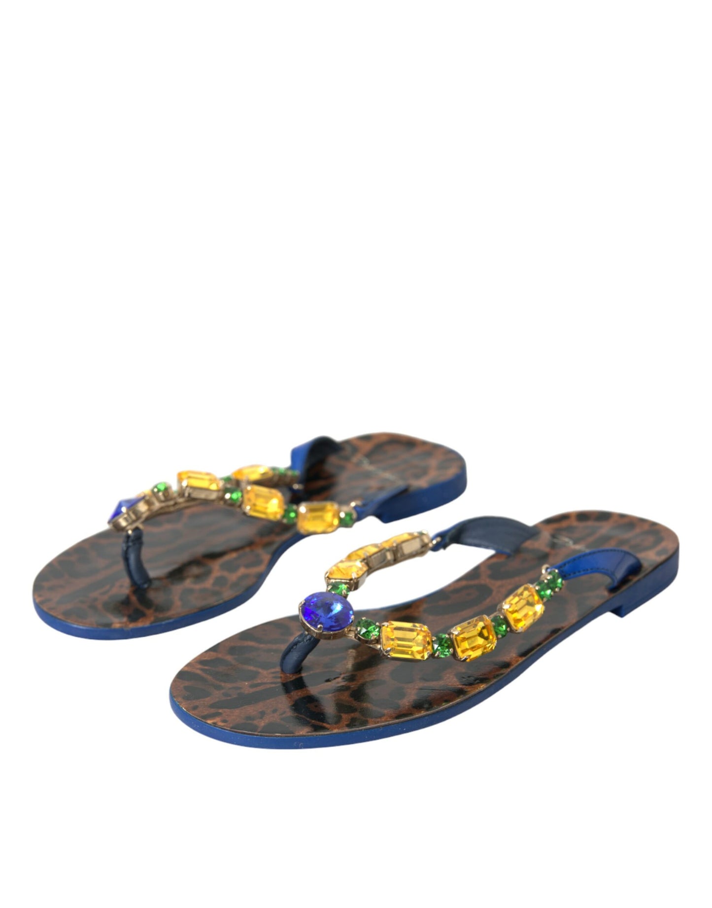 - Blue Crystal Calf Leather Beachwear Shoes