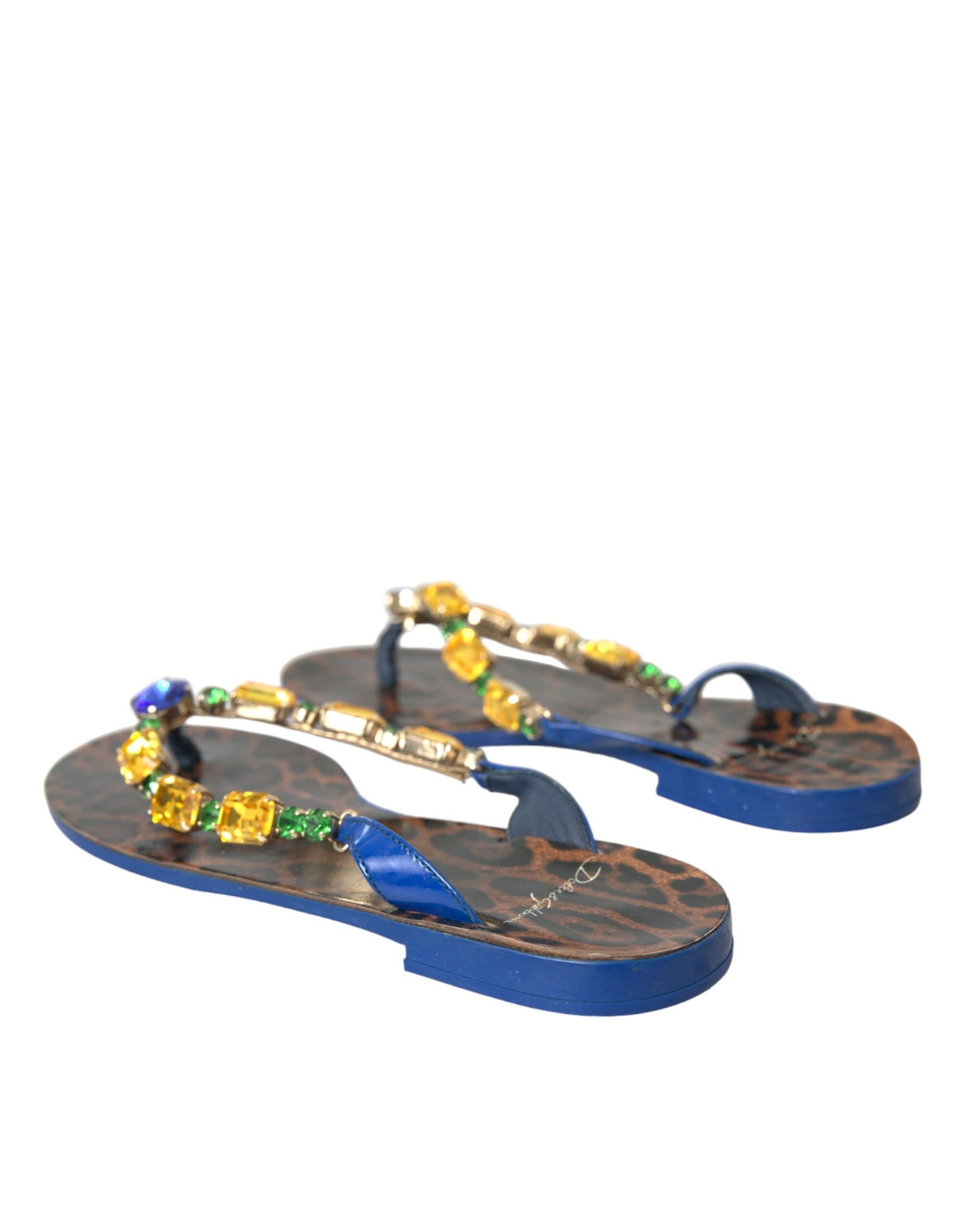 - Blue Crystal Calf Leather Beachwear Shoes