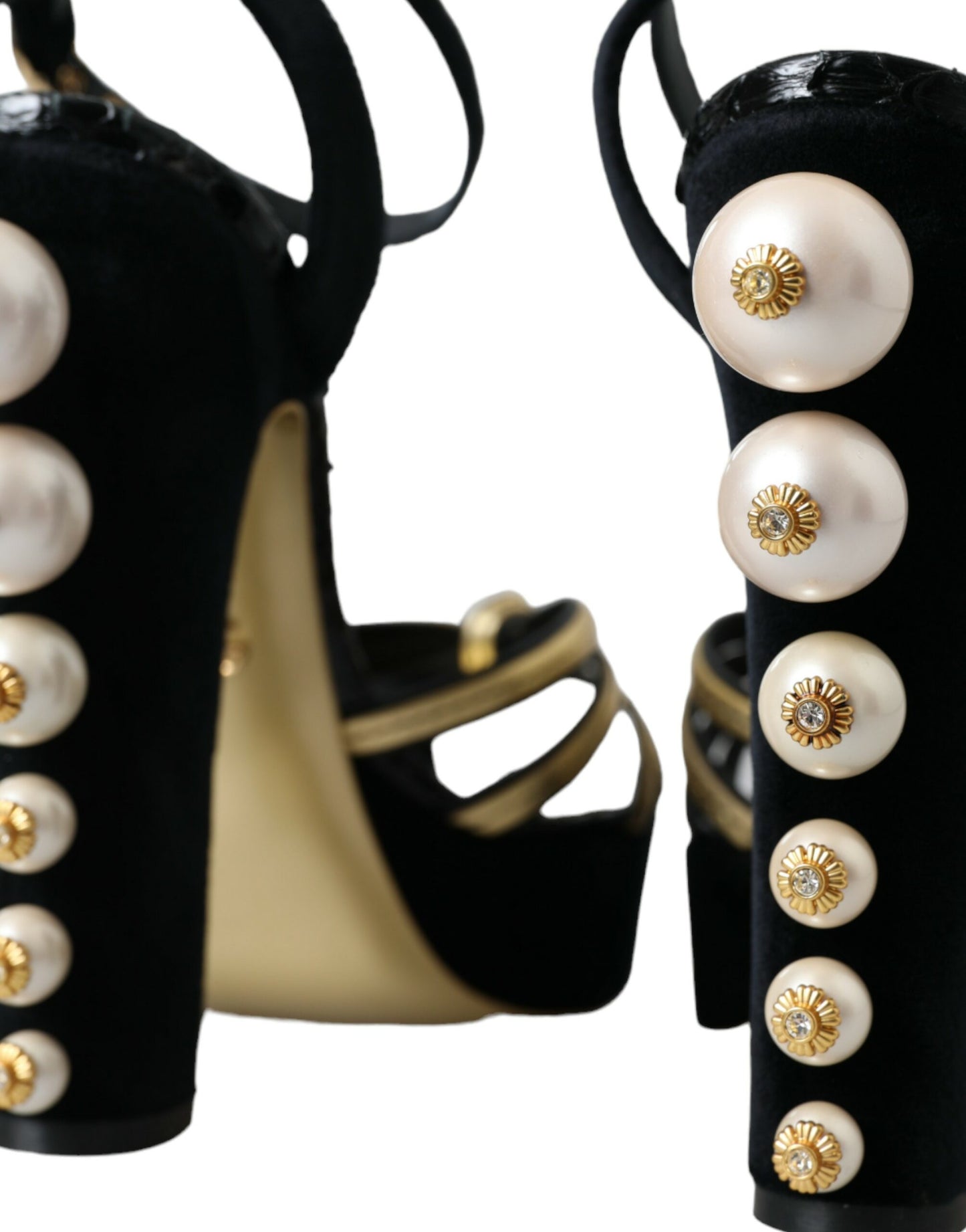 - Black Gold Embellished Heels Sandals Shoes