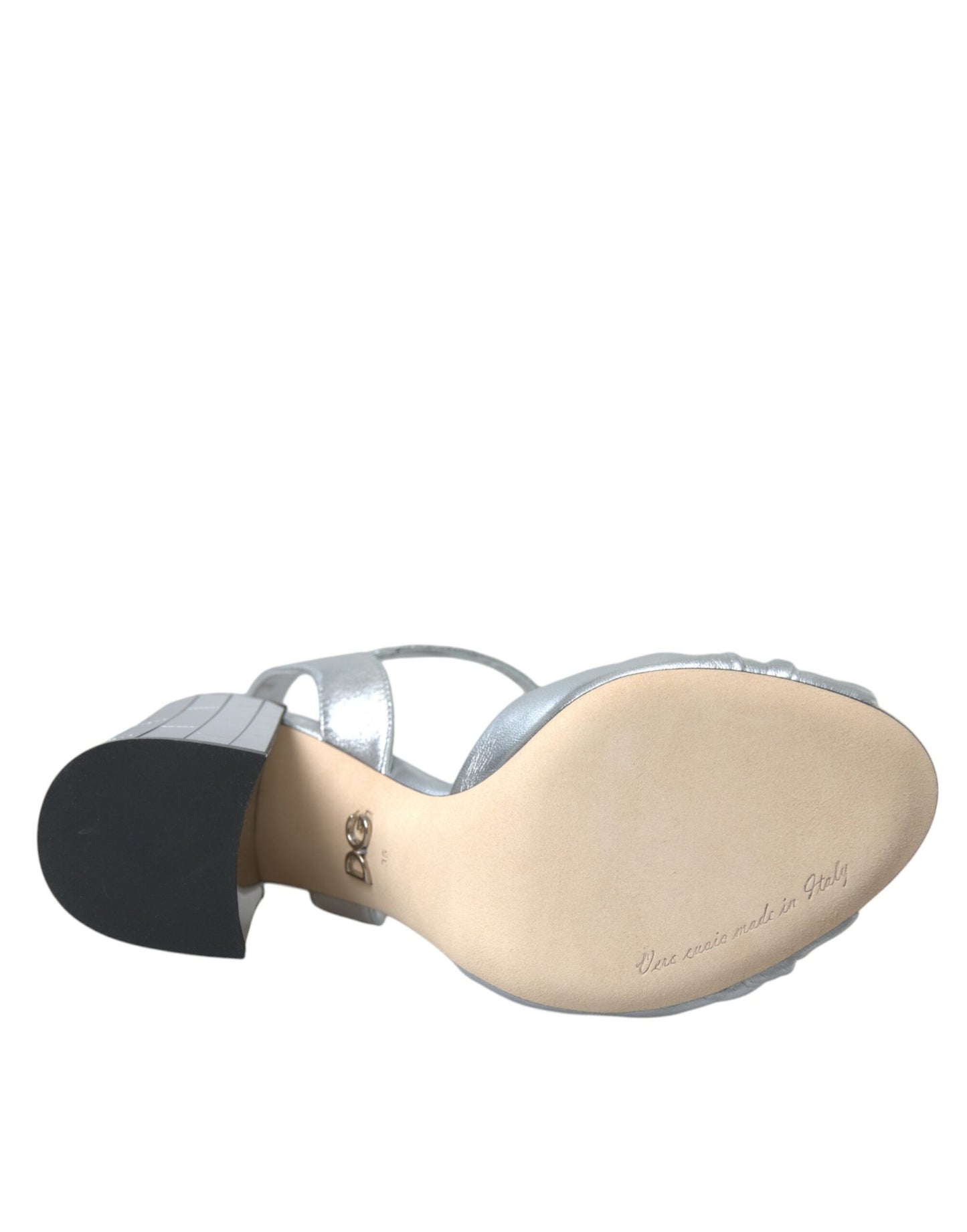 - Silver Lambskin Leather Heels Sandals Shoes