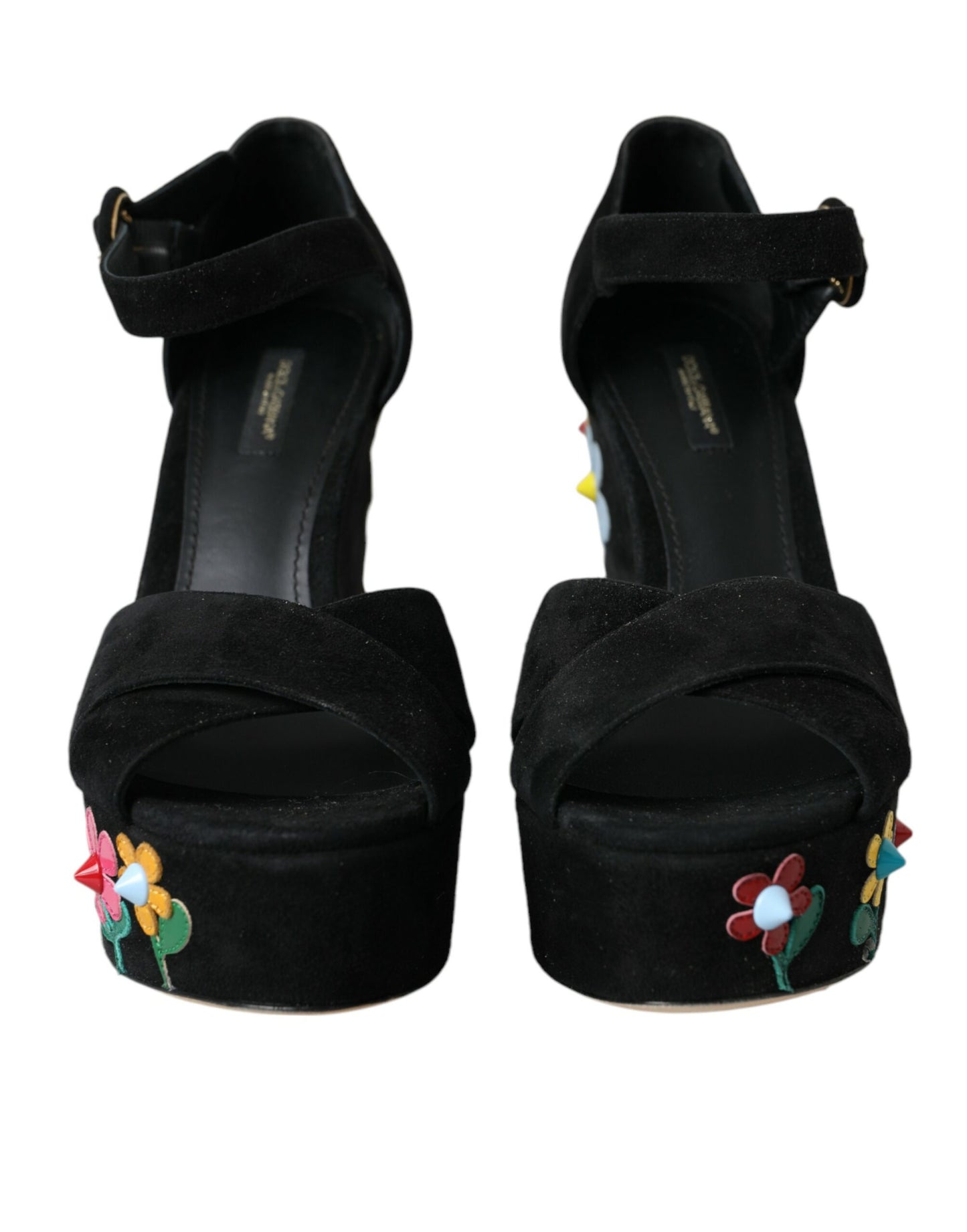 Dolce & Gabbana Black Floral Ankle Strap Heels Sandals