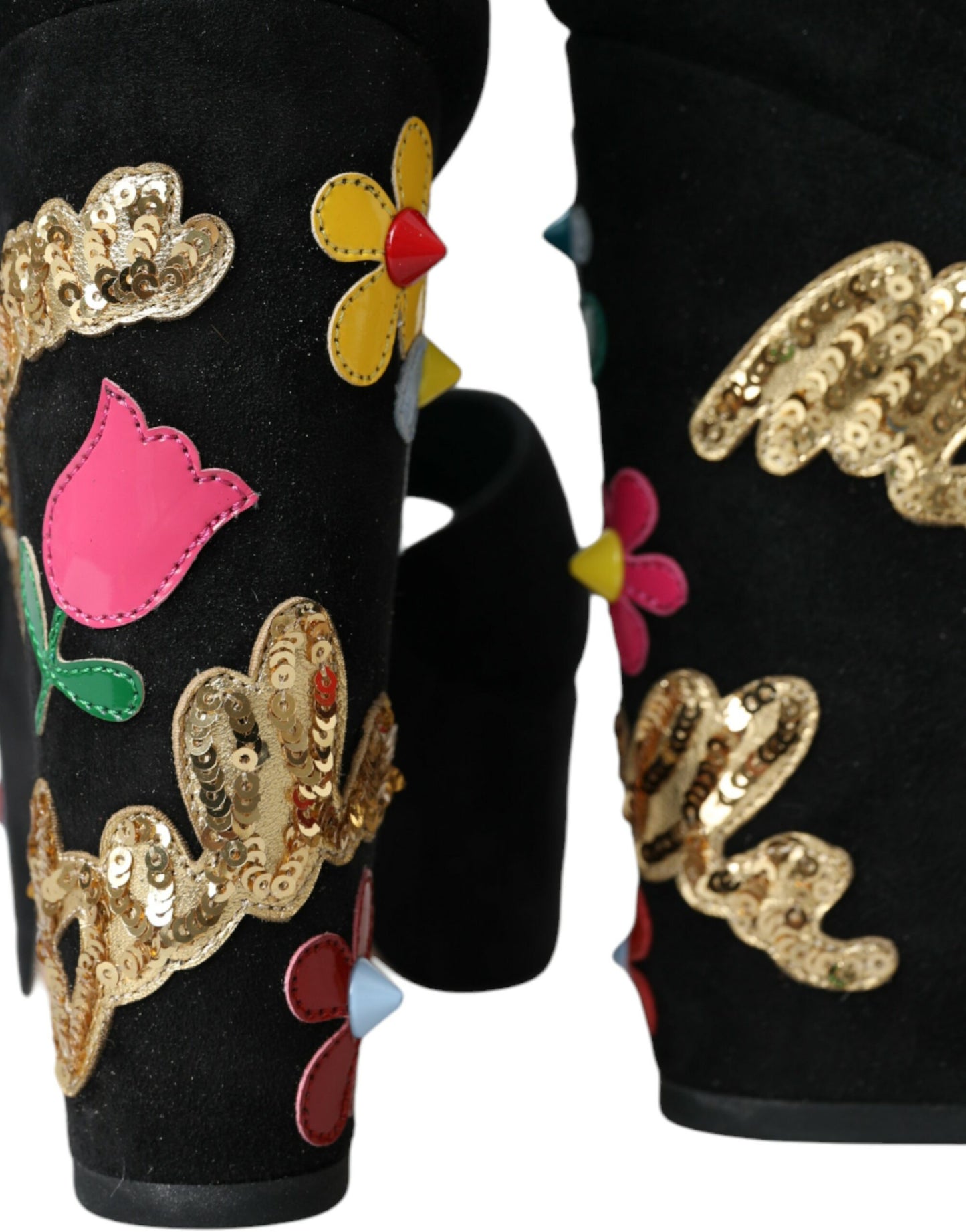 Dolce & Gabbana Black Floral Ankle Strap Heels Sandals