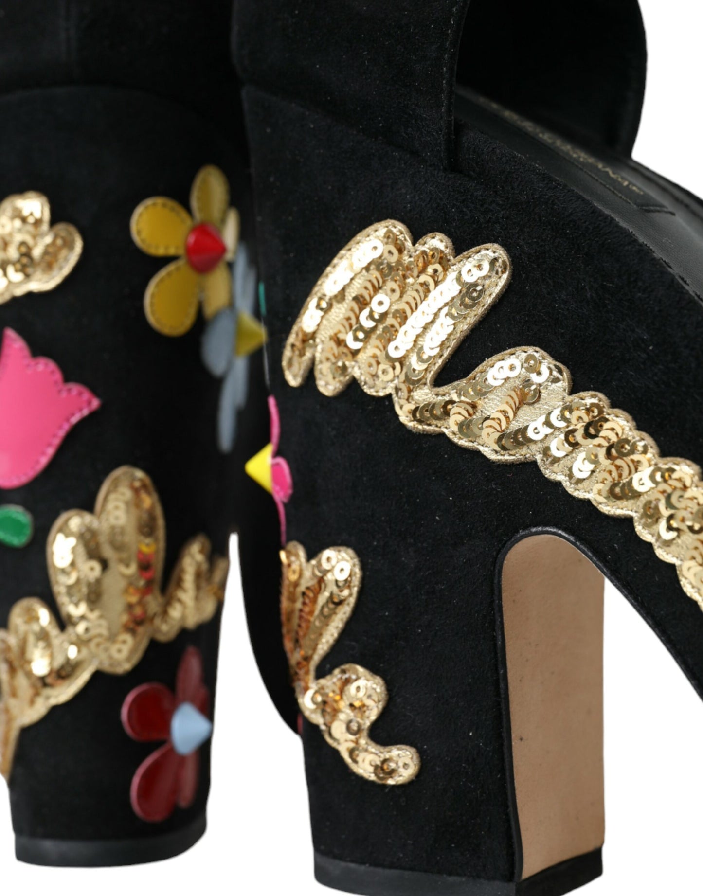 Dolce & Gabbana Black Floral Ankle Strap Heels Sandals