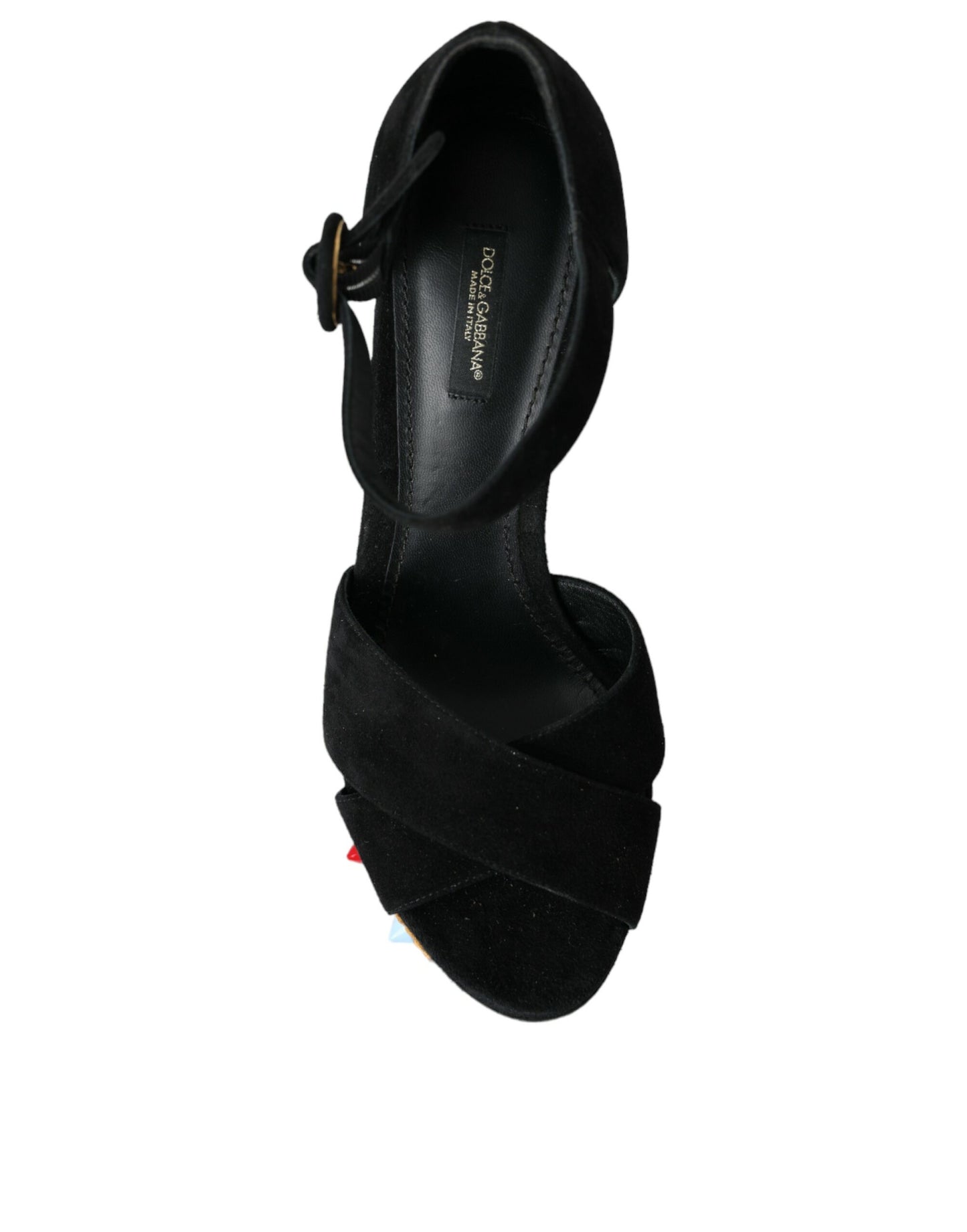 Dolce & Gabbana Black Floral Ankle Strap Heels Sandals