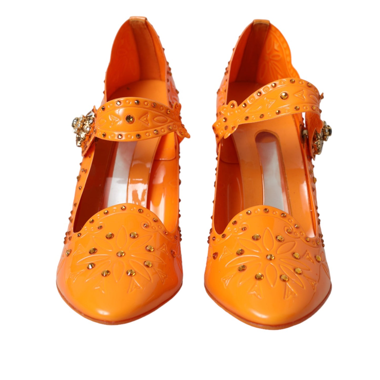 - Orange CINDERELLA Floral Crystal Pumps Shoes