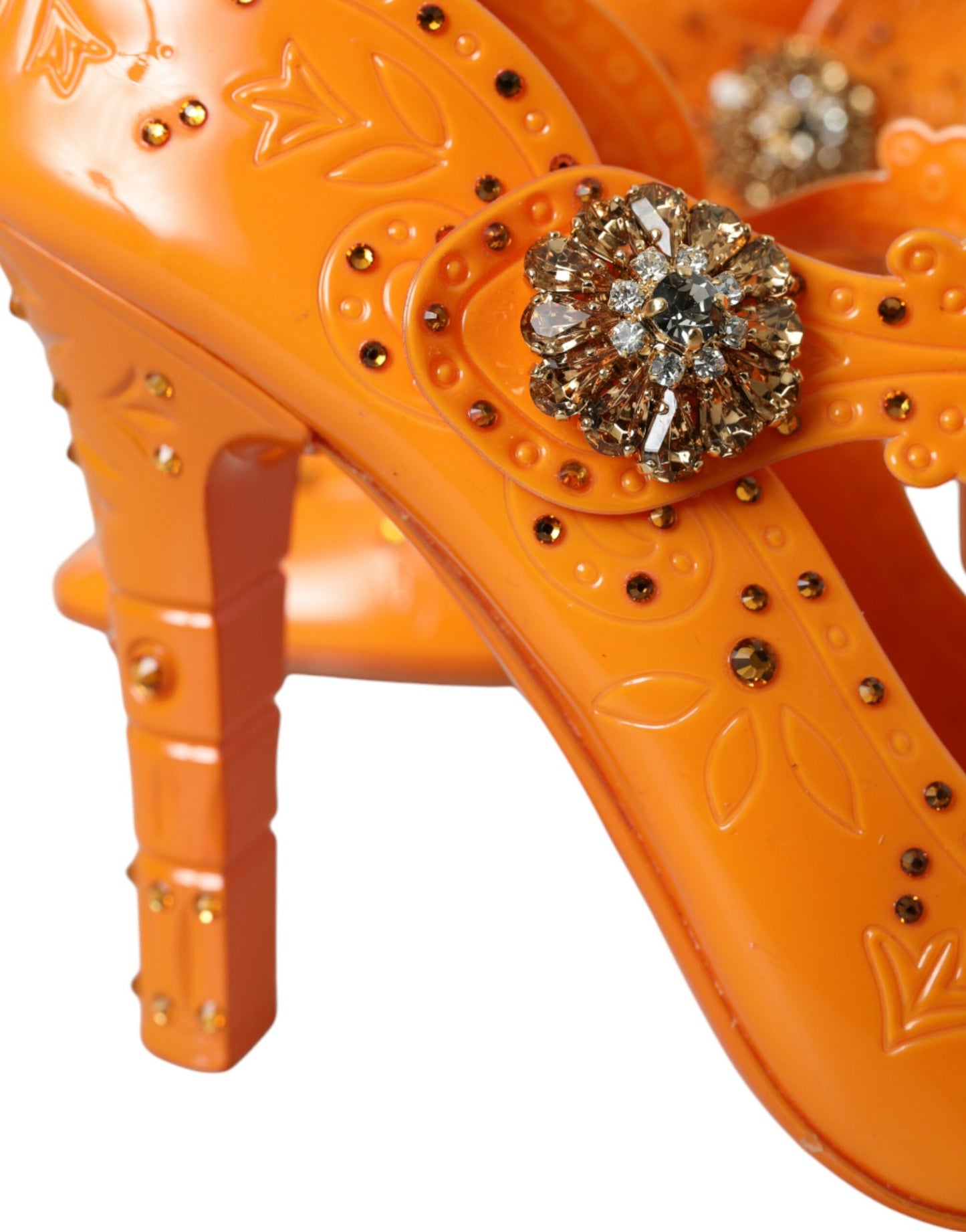 - Orange CINDERELLA Floral Crystal Pumps Shoes