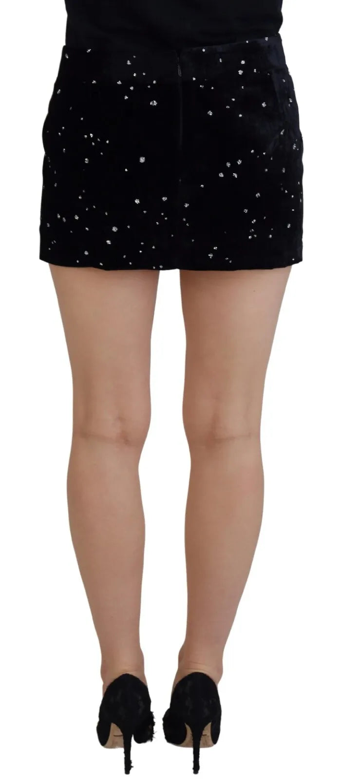 - Black Embellished Mid Waist A-line Mini Skirt