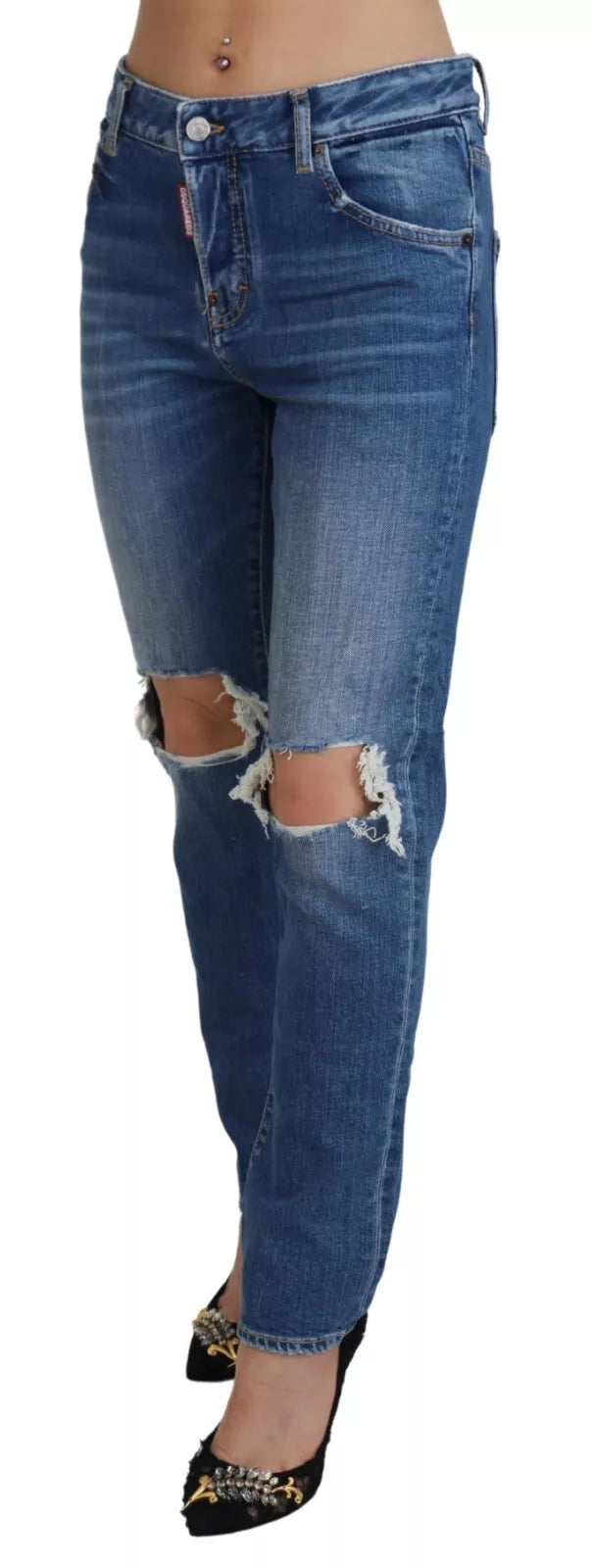 - Cool Girl Blue Distressed Mid Waist Denim Jeans