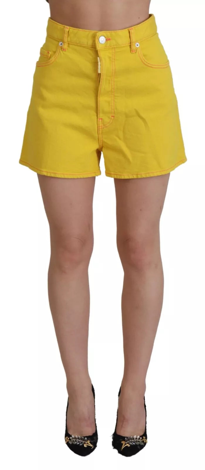 - Yellow Cotton High Waist Baggy Women Hotpants Shorts