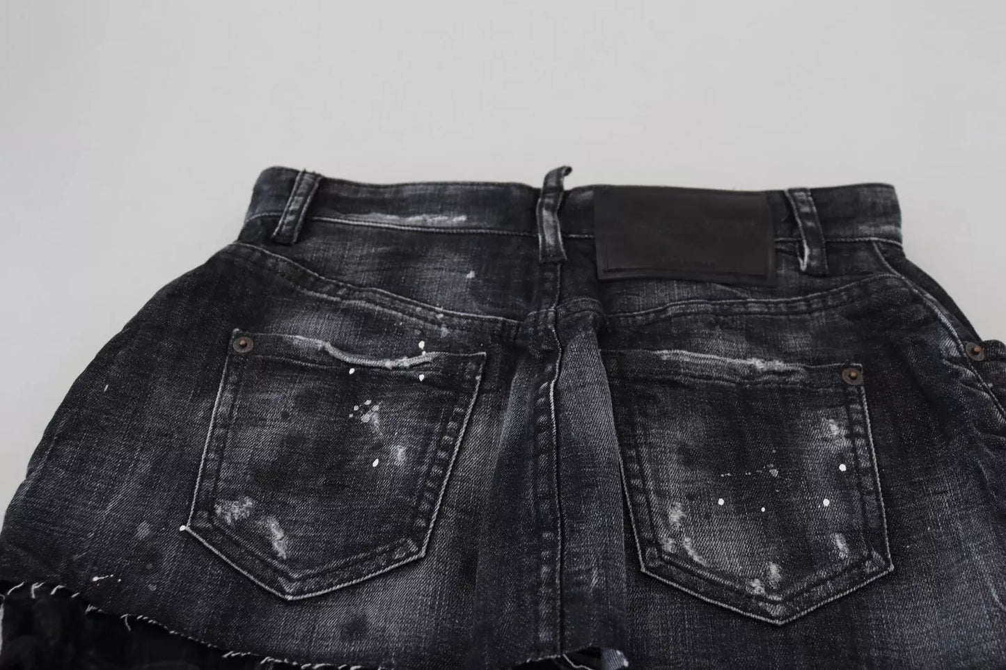 - Black Checkered High Waist A-line Denim Mini Skirt