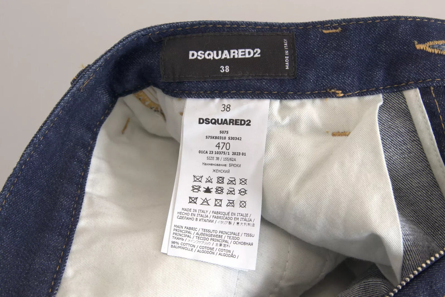 Dsquared2 Blue High Waist Cotton Cargo Baggy Denim Jeans