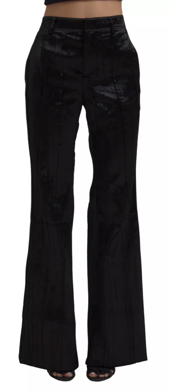 - Black Viscose Super Flare High Waist Pants