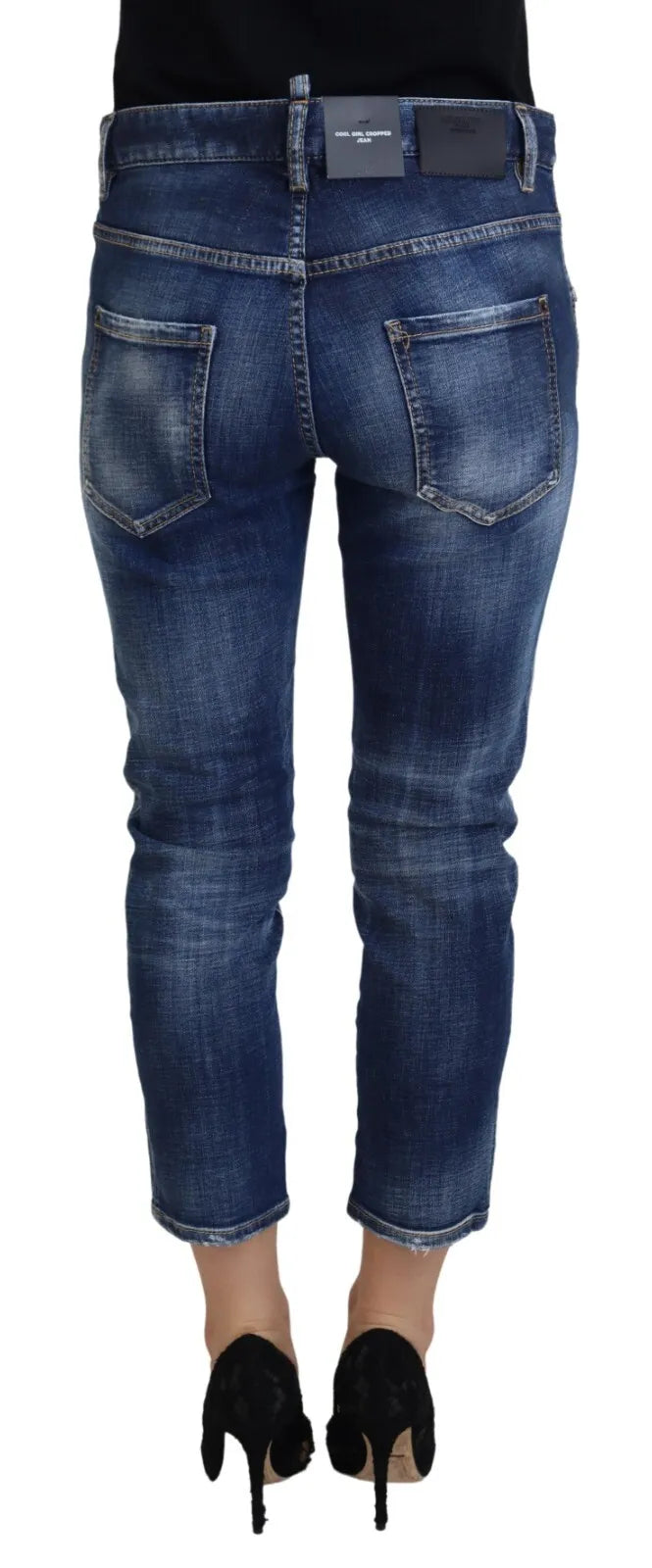 - Blue Cotton Mid Waist Cropped Denim Jeans Cool Girl
