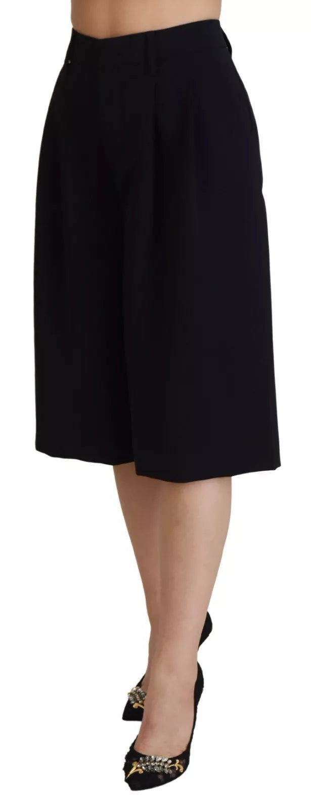 - Black High Waist Wide Leg Cropped Trouser Pants