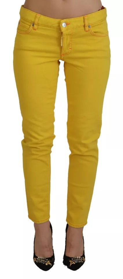 - Yellow Cotton Low Waist Cropped Jennifer Denim Jeans