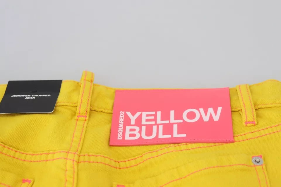 - Yellow Cotton Low Waist Cropped Jennifer Denim Jeans