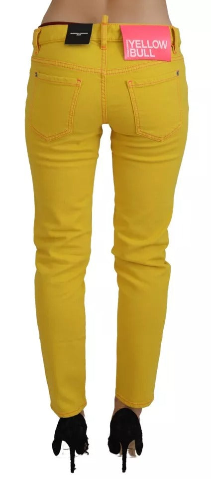 - Yellow Cotton Low Waist Cropped Jennifer Denim Jeans