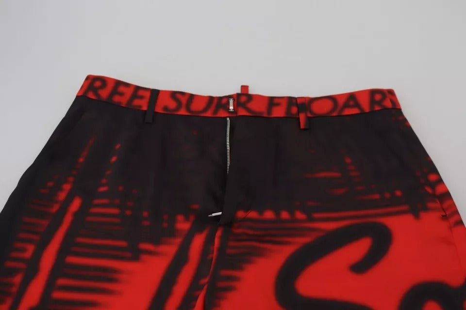 - Red Printed High Waist Straight Pants