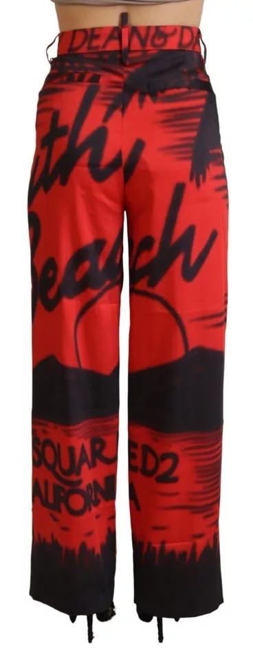 - Red Printed High Waist Straight Pants