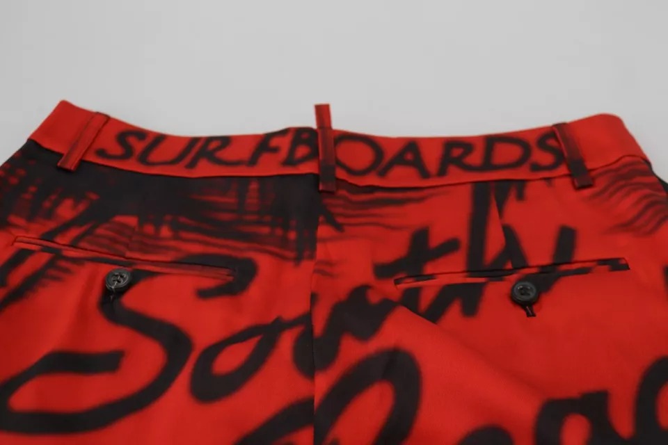 - Red Printed High Waist Wide Leg Cropped Pants